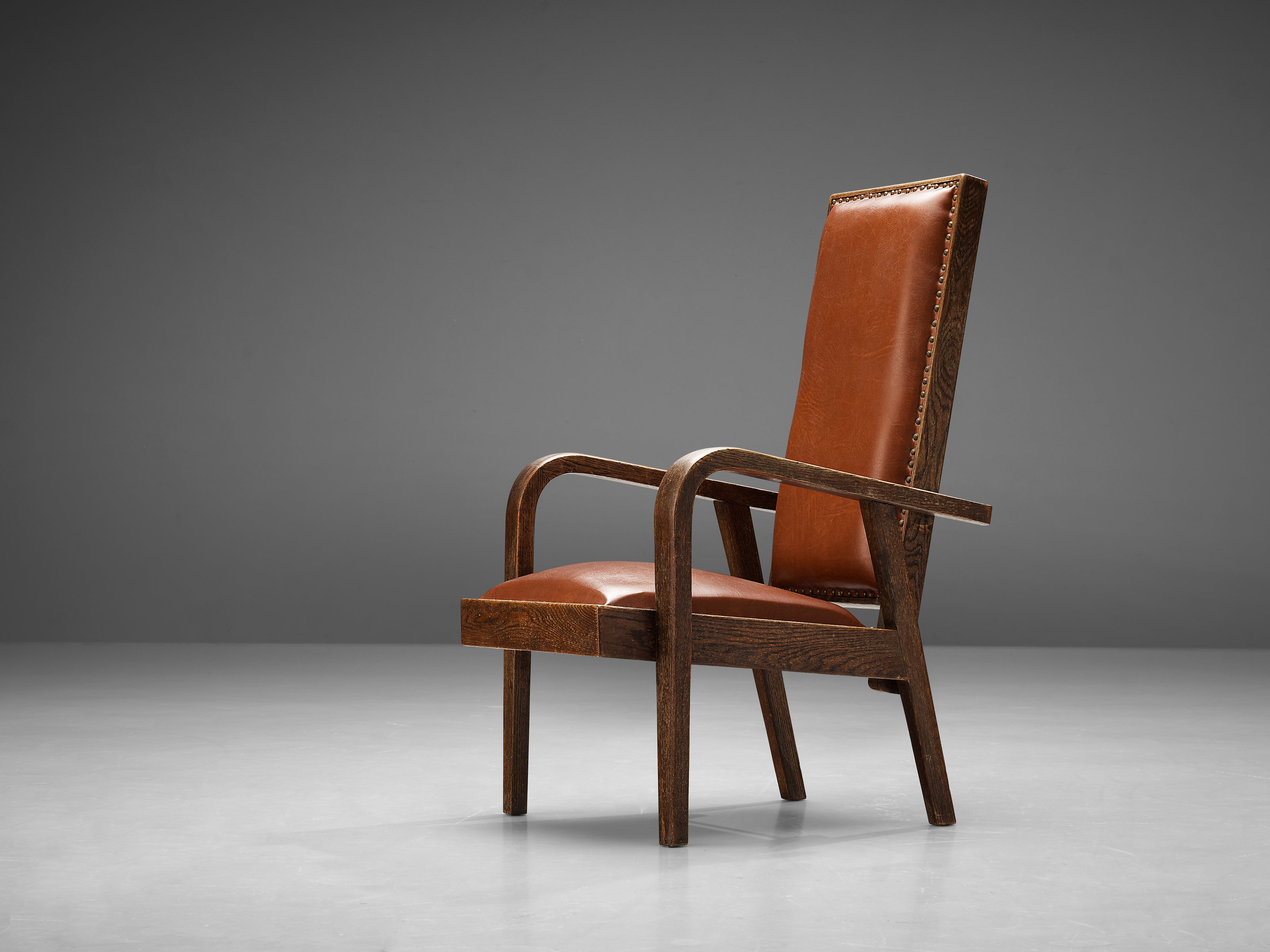 Adjustable Armchair in Red Leather and Oak seating Morentz