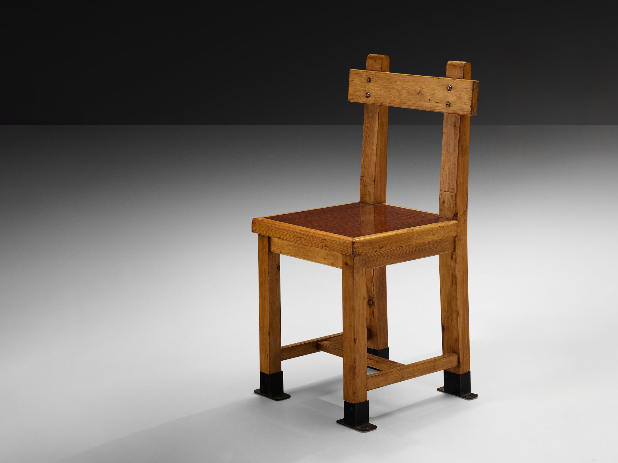 Rare French Dining Chair in Pine with Metal Feet Seating Morentz