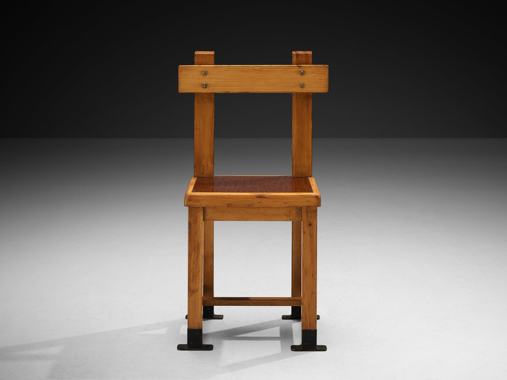 Rare French Dining Chair in Pine with Metal Feet Seating Morentz