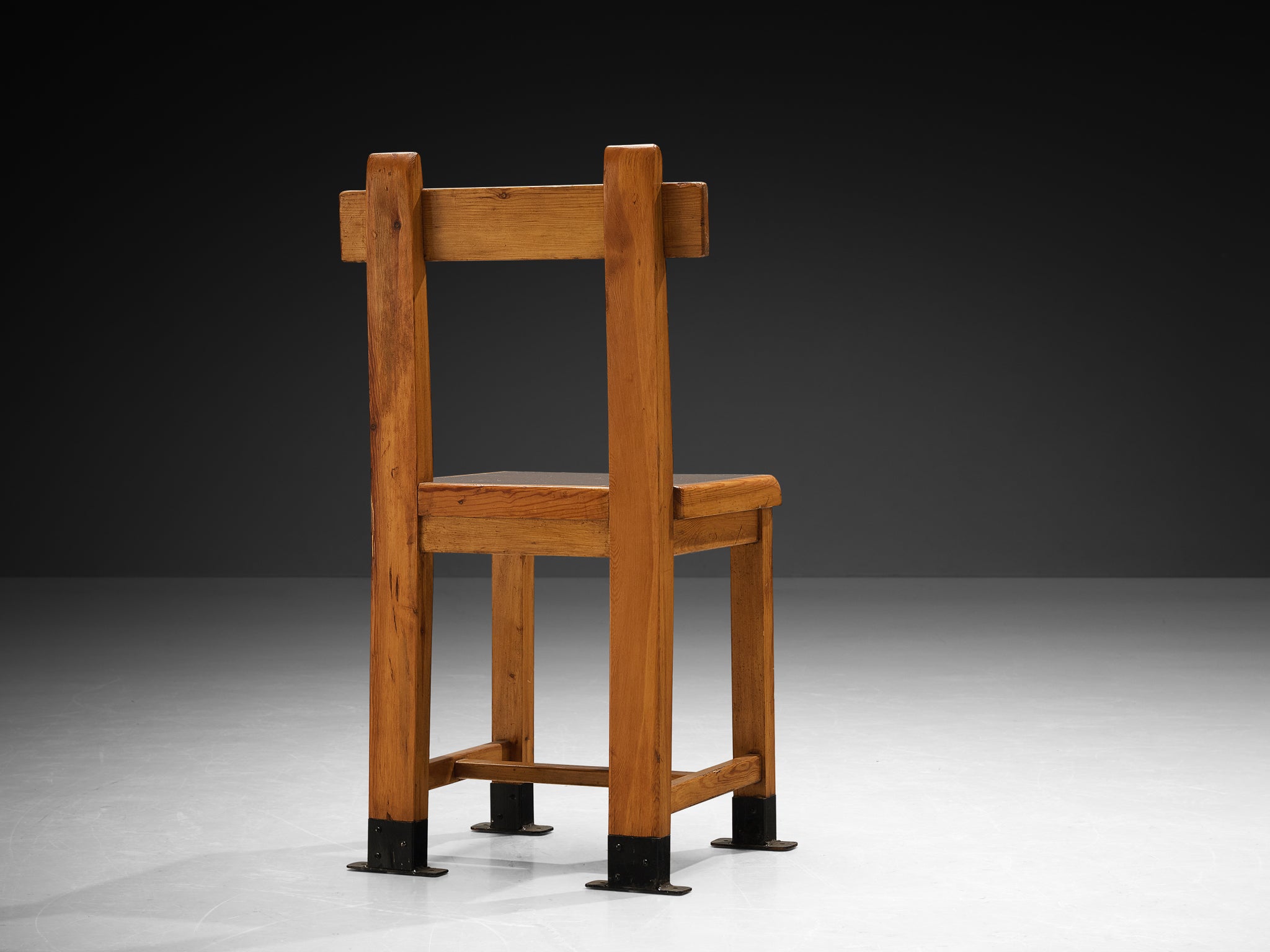 Rare French Dining Chair in Pine with Metal Feet Seating Morentz