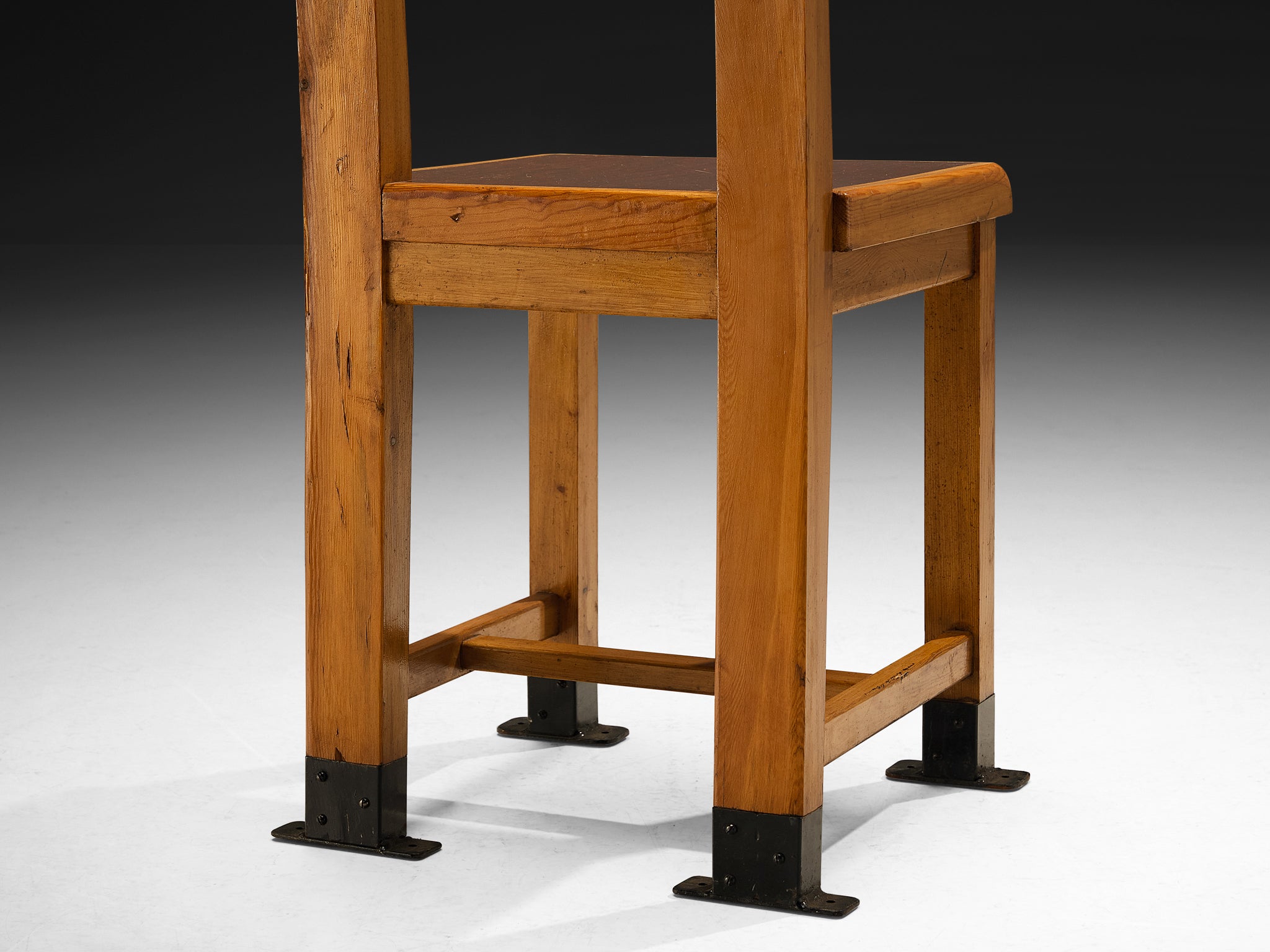 Rare French Dining Chair in Pine with Metal Feet Seating Morentz