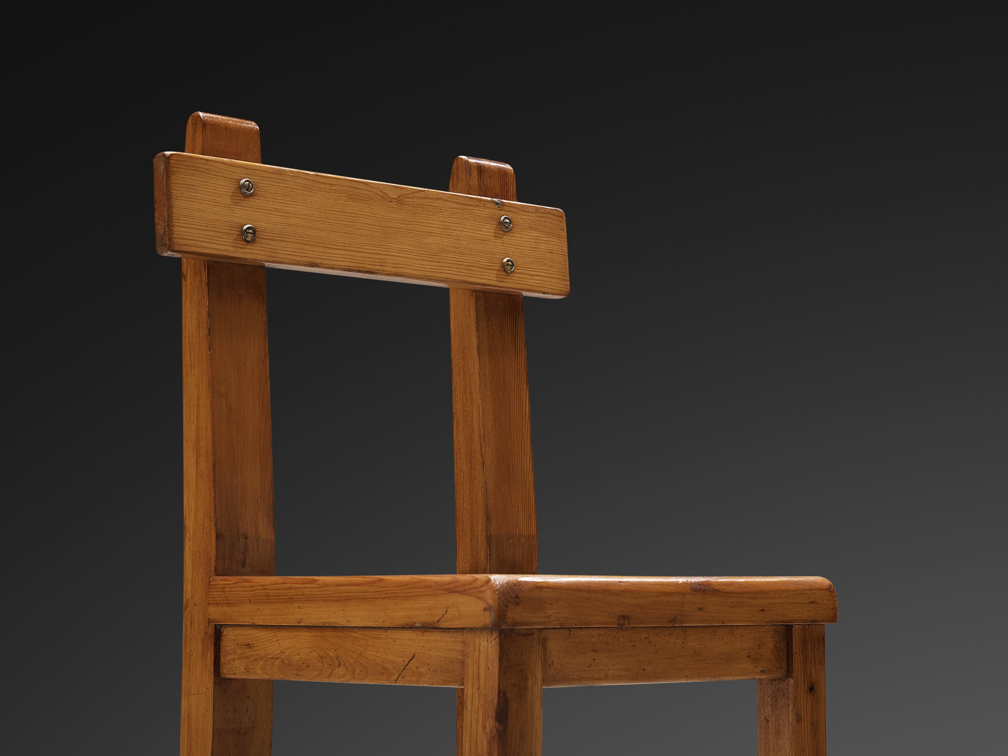 Rare French Dining Chair in Pine with Metal Feet Seating Morentz