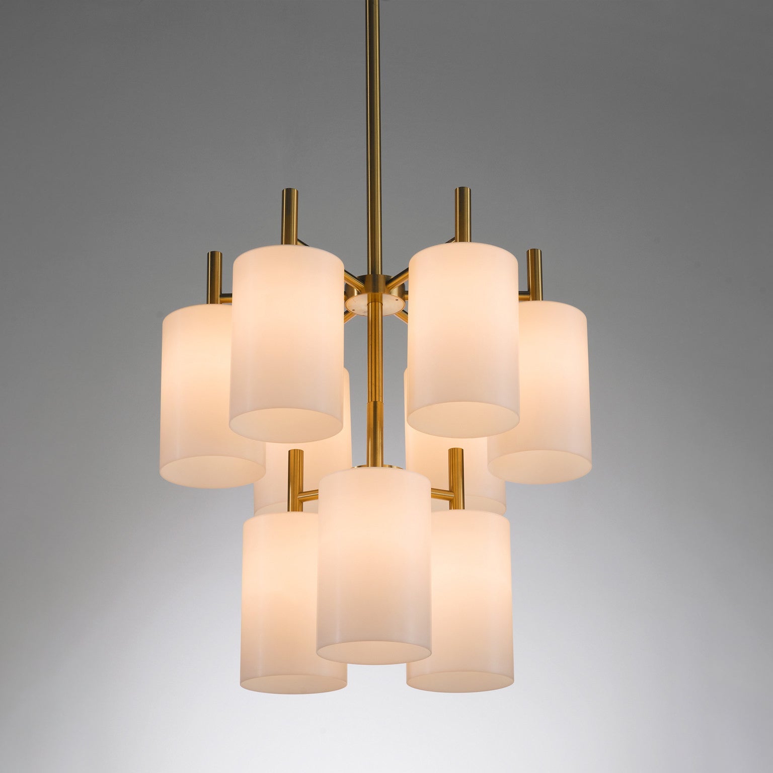 Luxus of Sweden Large Brass Chandelier with White Plexiglass Shades lighting Morentz