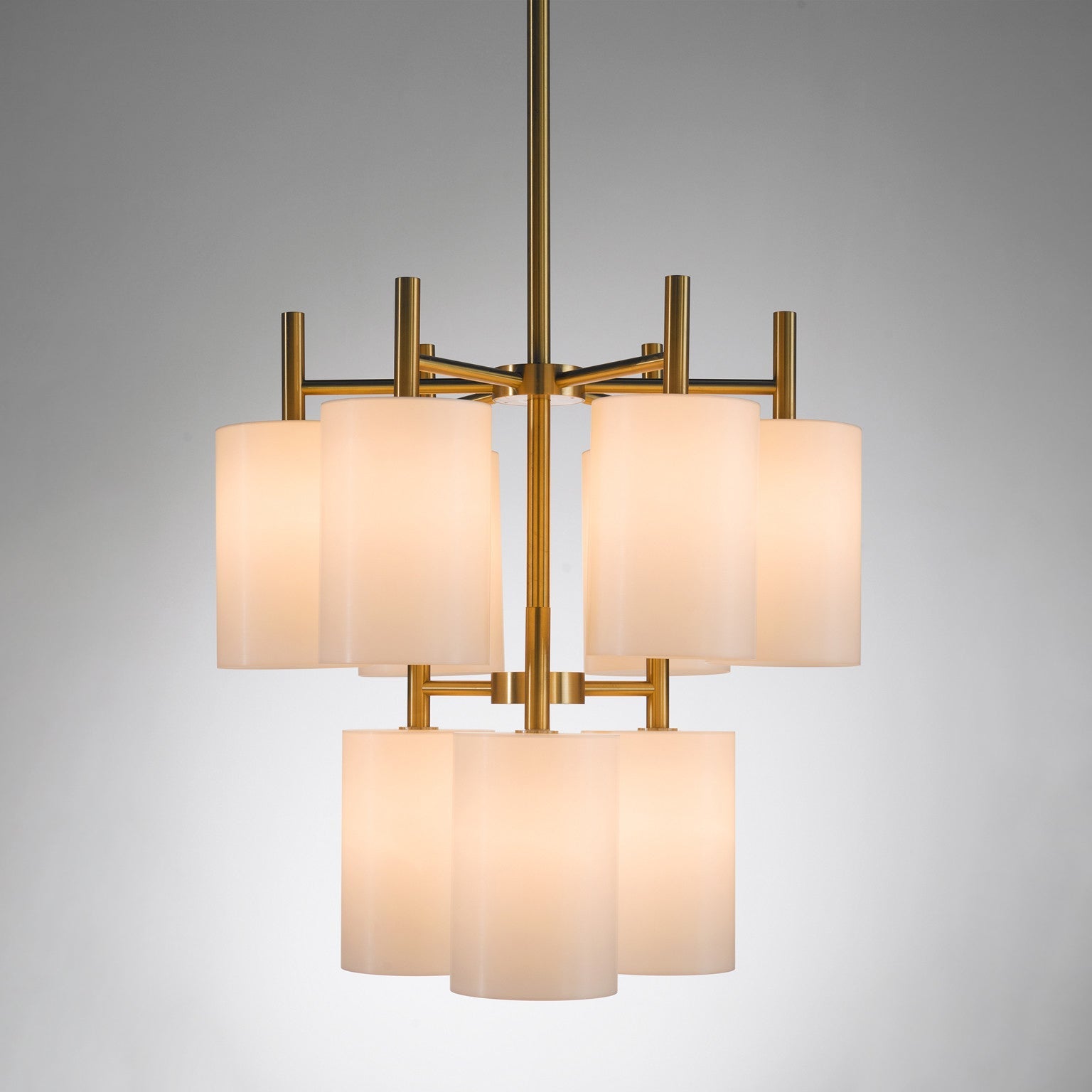 Luxus of Sweden Large Brass Chandelier with White Plexiglass Shades lighting Morentz