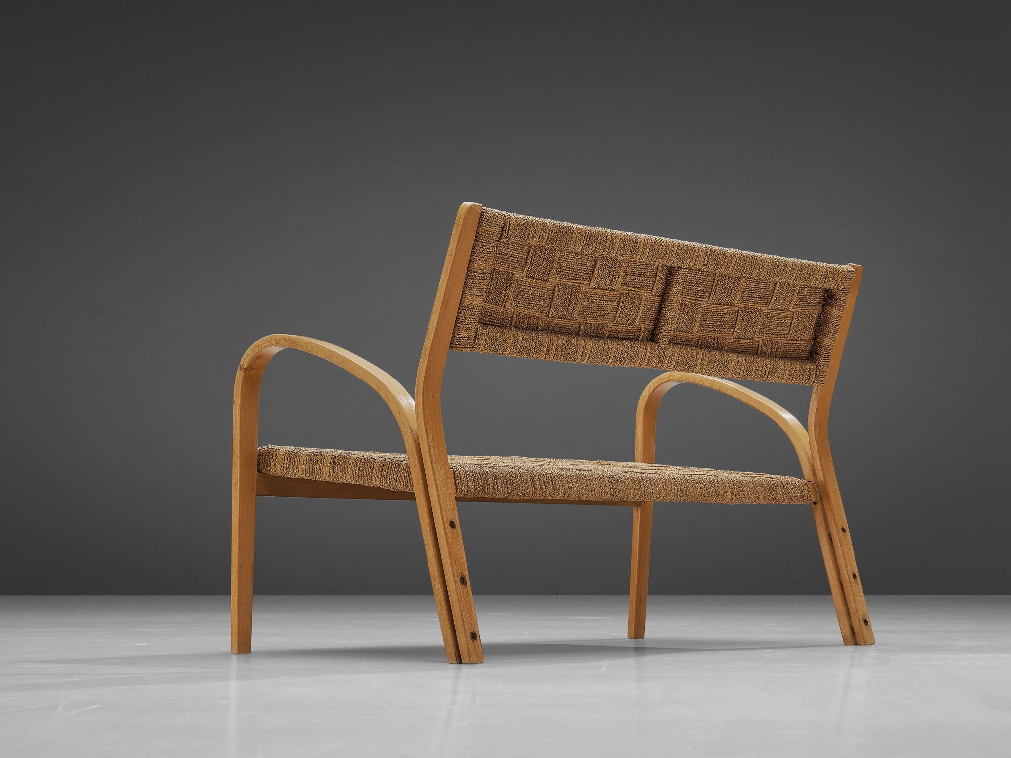 Bench in Braided Straw and Blond Wood seating Morentz