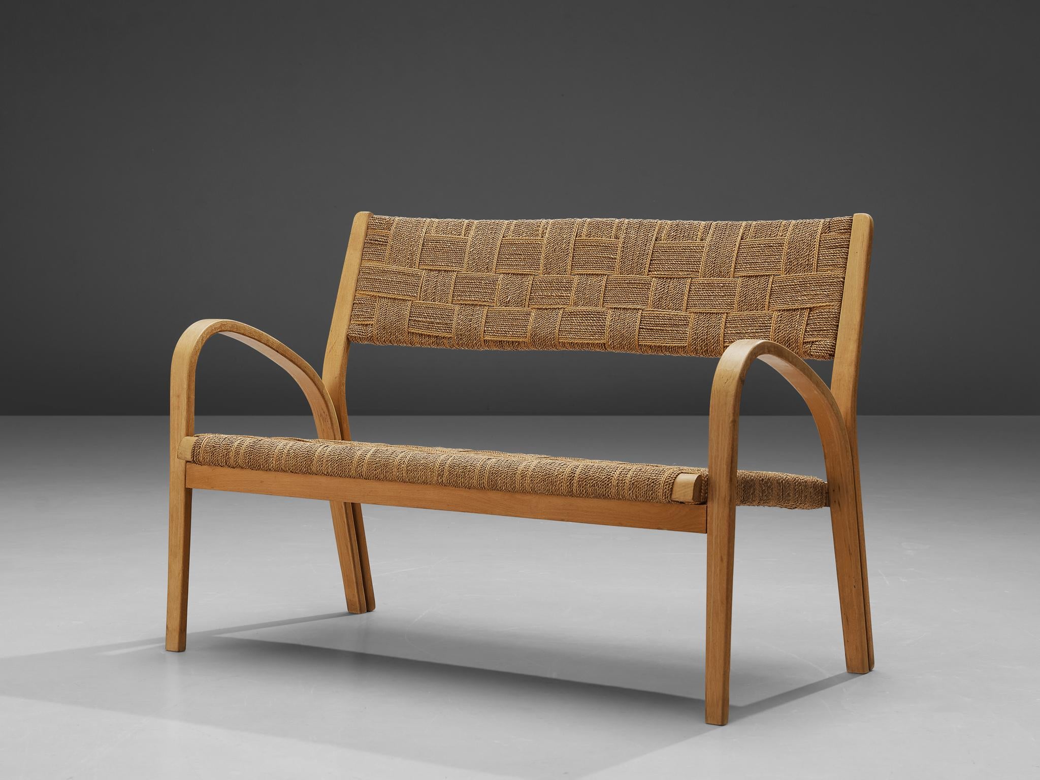 Bench in Braided Straw and Blond Wood seating Morentz