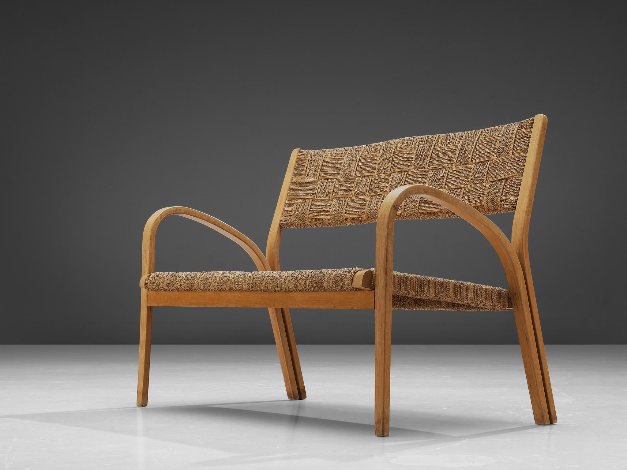 Bench in Braided Straw and Blond Wood seating Morentz