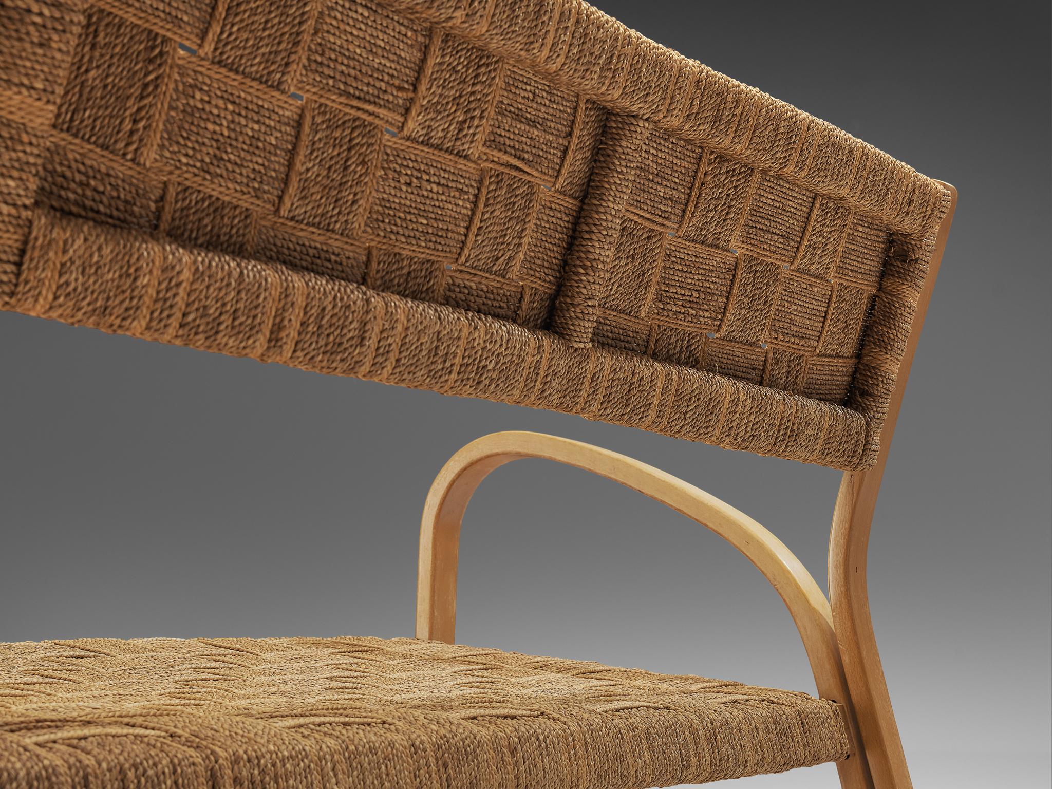 Bench in Braided Straw and Blond Wood seating Morentz