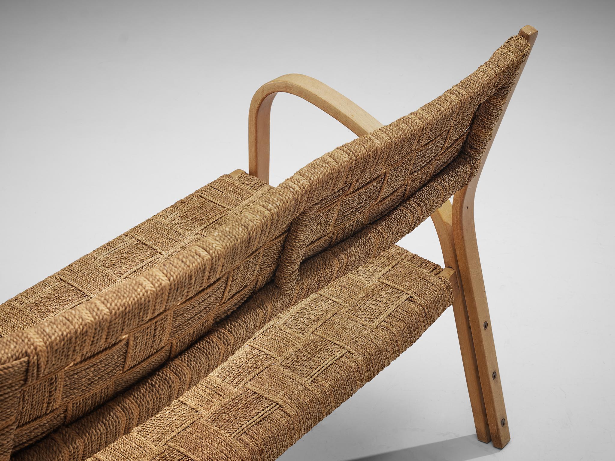 Bench in Braided Straw and Blond Wood seating Morentz