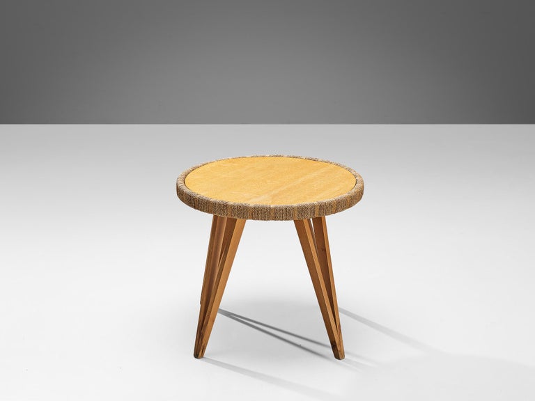 Augusto Romano Side Table in Braided Straw and Blond Wood