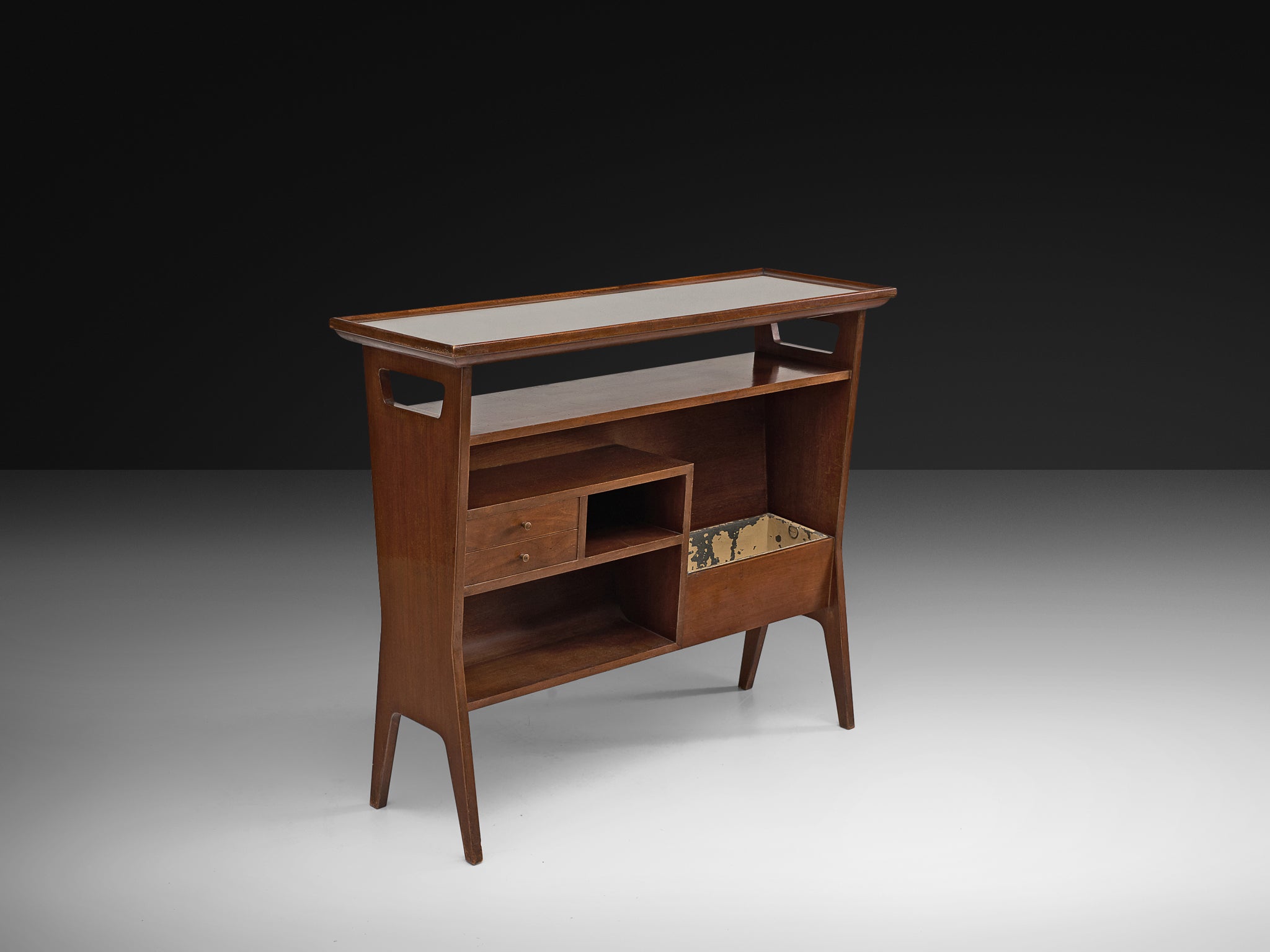 Mid-Century Modern Italian Home Bar With Cabinet and Stools in Walnut Case pieces and storage cabinets Morentz