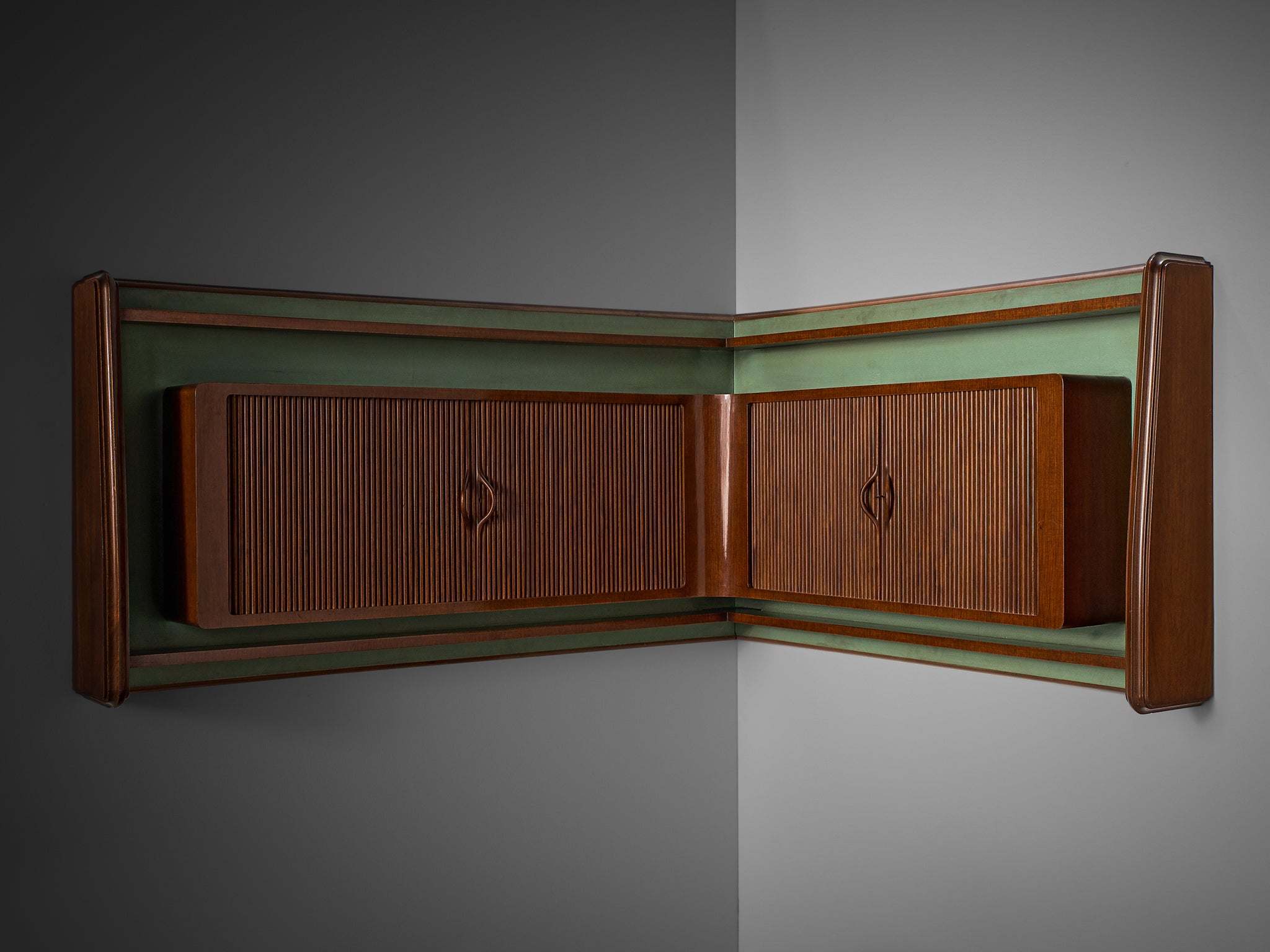 Mid-Century Modern Italian Home Bar With Cabinet and Stools in Walnut Case pieces and storage cabinets Morentz