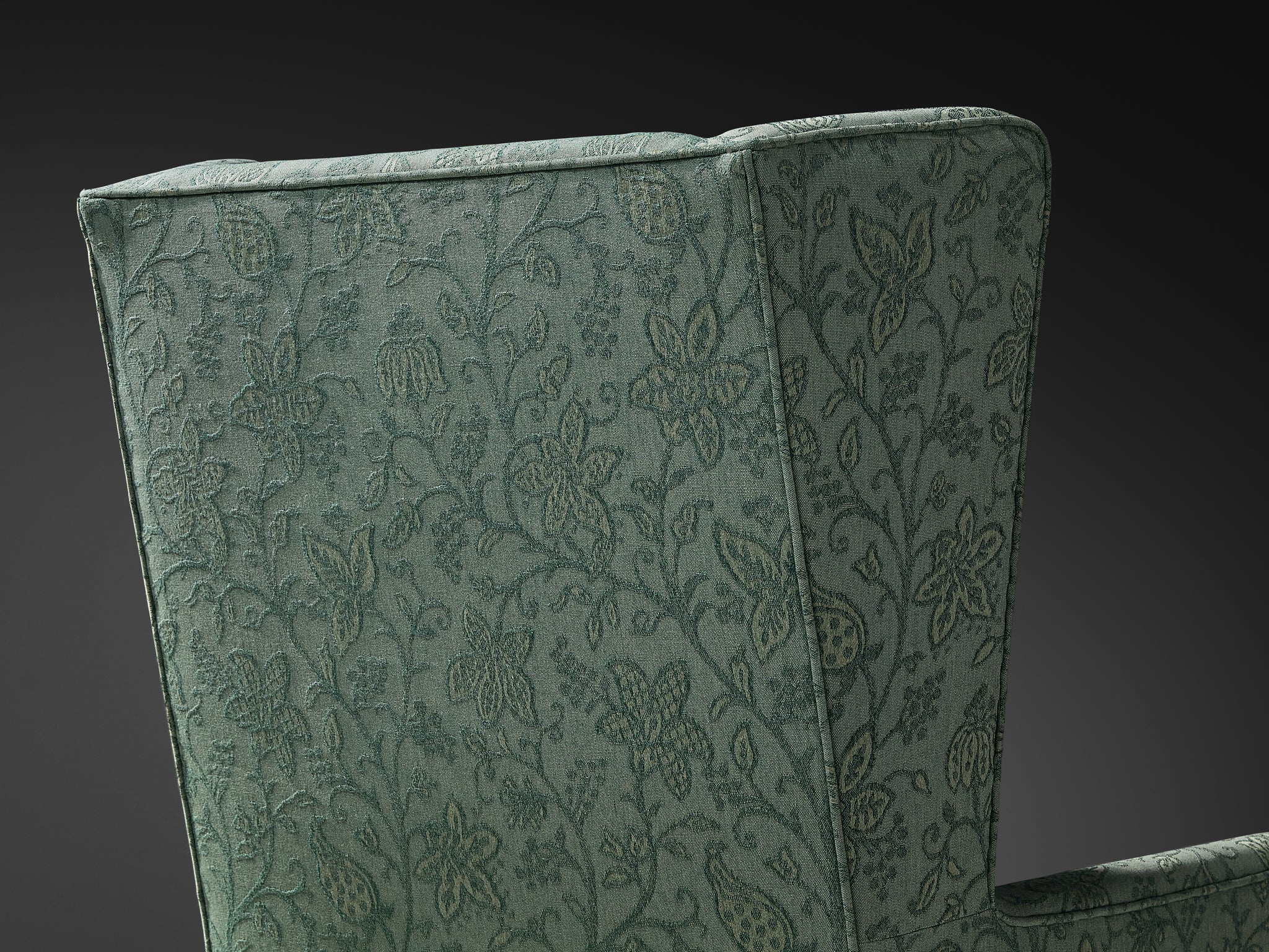 Swedish Art Deco Wing Back Chair in Mint Green Floral Upholstery Seating Morentz