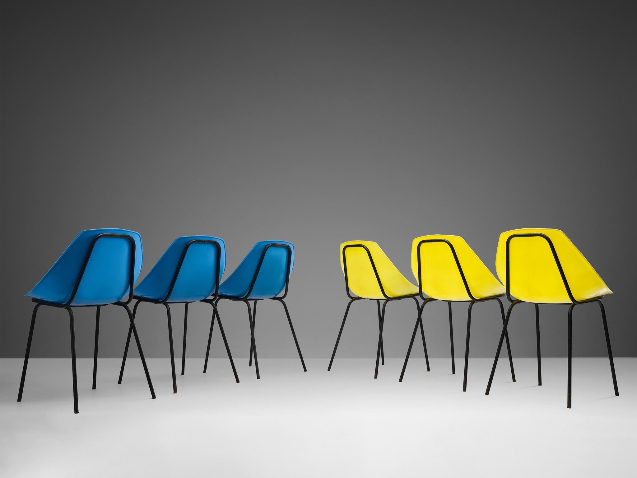 Pierre Guariche for Meurop Set of Six 'Coquillage' Dining Chairs seating Morentz