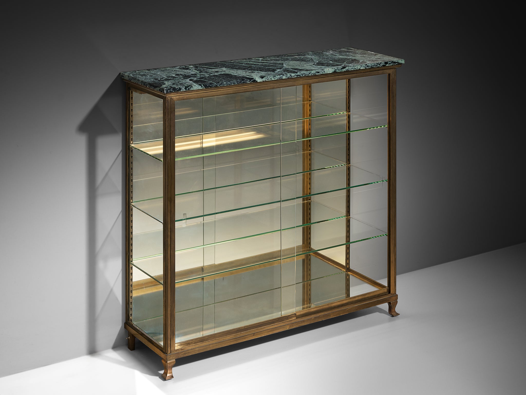 Mid-Century French Vitrine in Brass and Marble Case pieces and storage cabinets Morentz