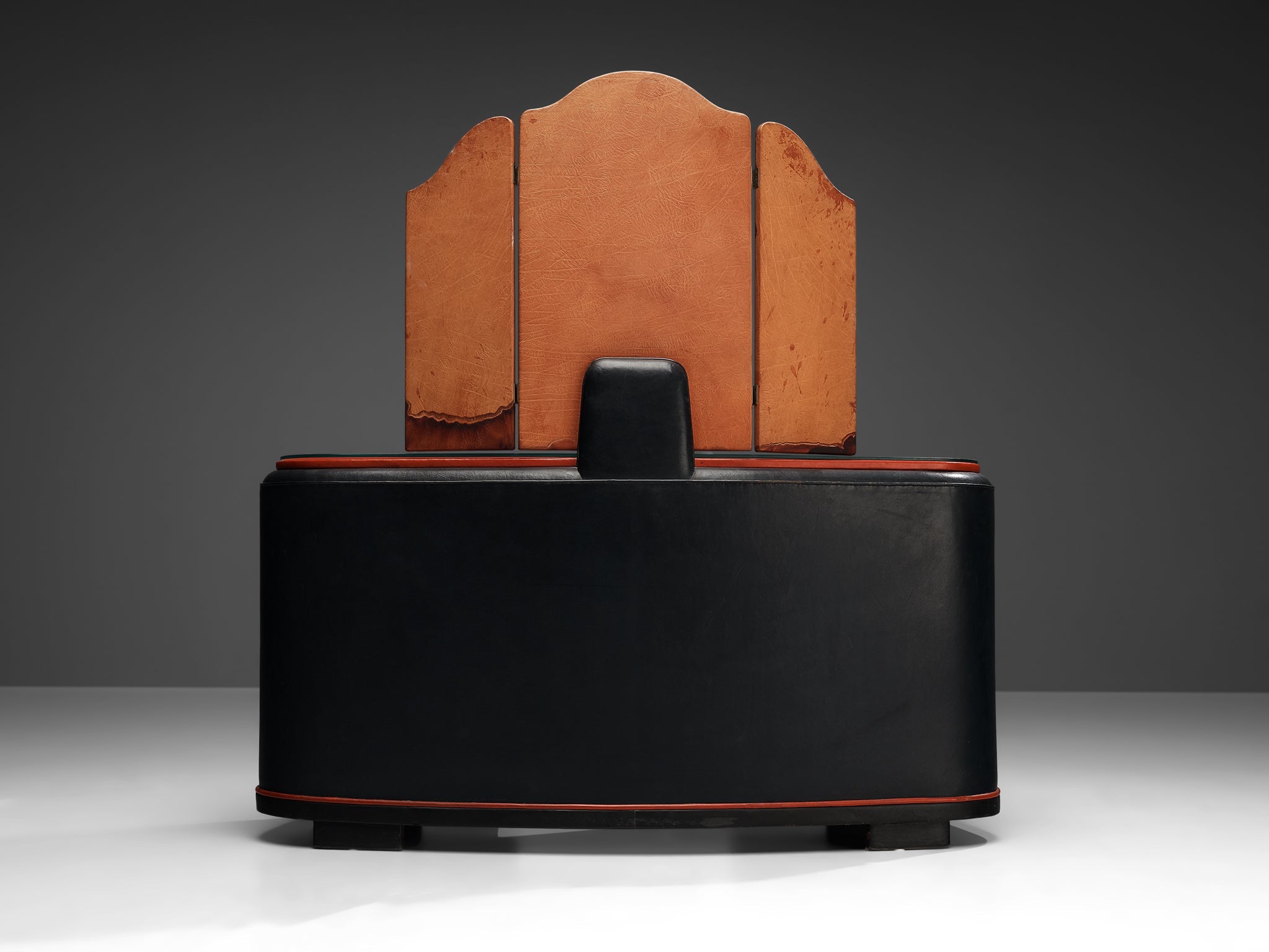 Danish Dressing Table in Navy Blue Leather and Red Lacquered Wood case pieces and storage cabinets Morentz