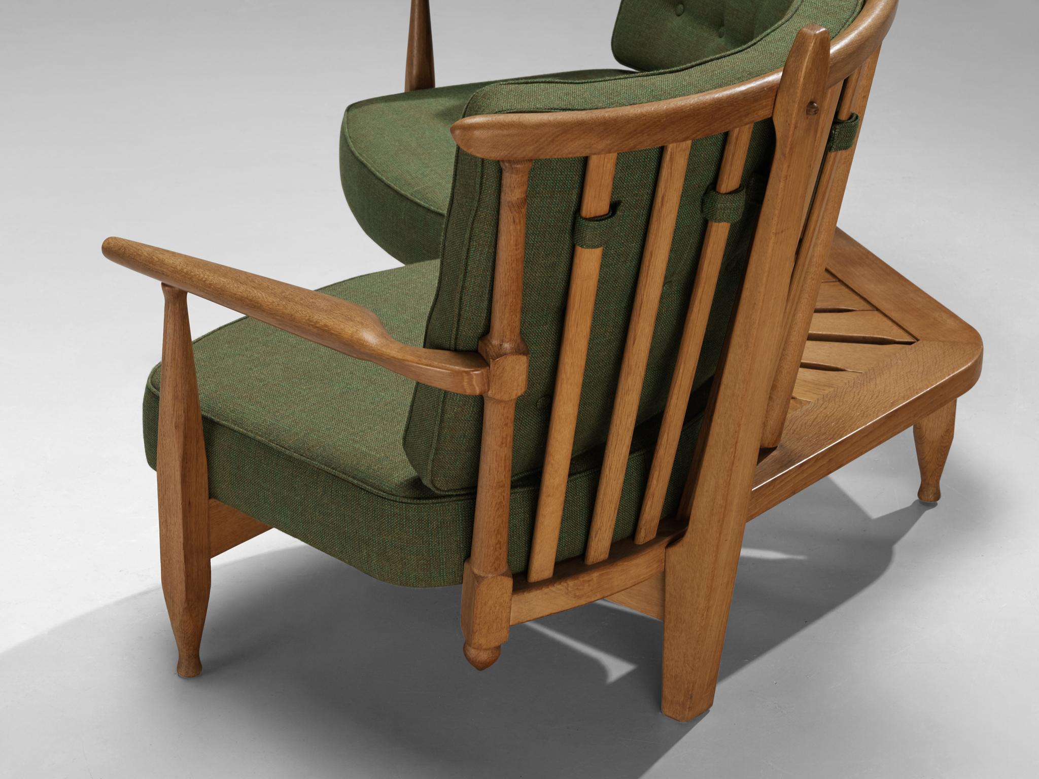 Guillerme & Chambron Lounge Set with Side Table Solid Oak and Green Fabric seating Morentz