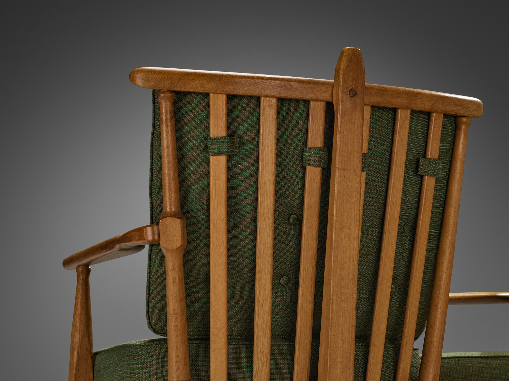 Guillerme & Chambron Lounge Set with Side Table Solid Oak and Green Fabric seating Morentz