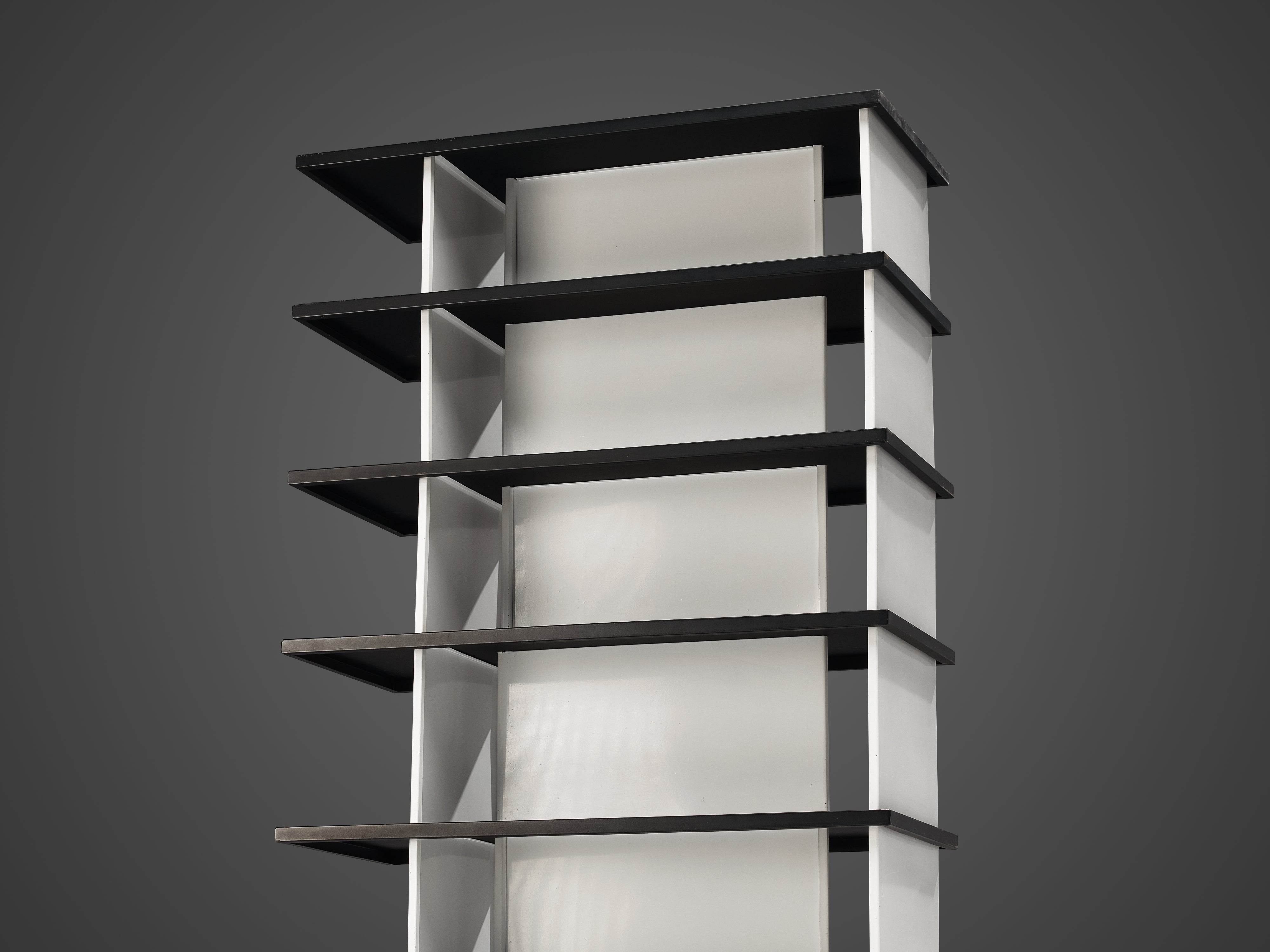 Wim Rietveld Free-Standing Bookcase in Black and White Metal case pieces and storage cabinets Morentz