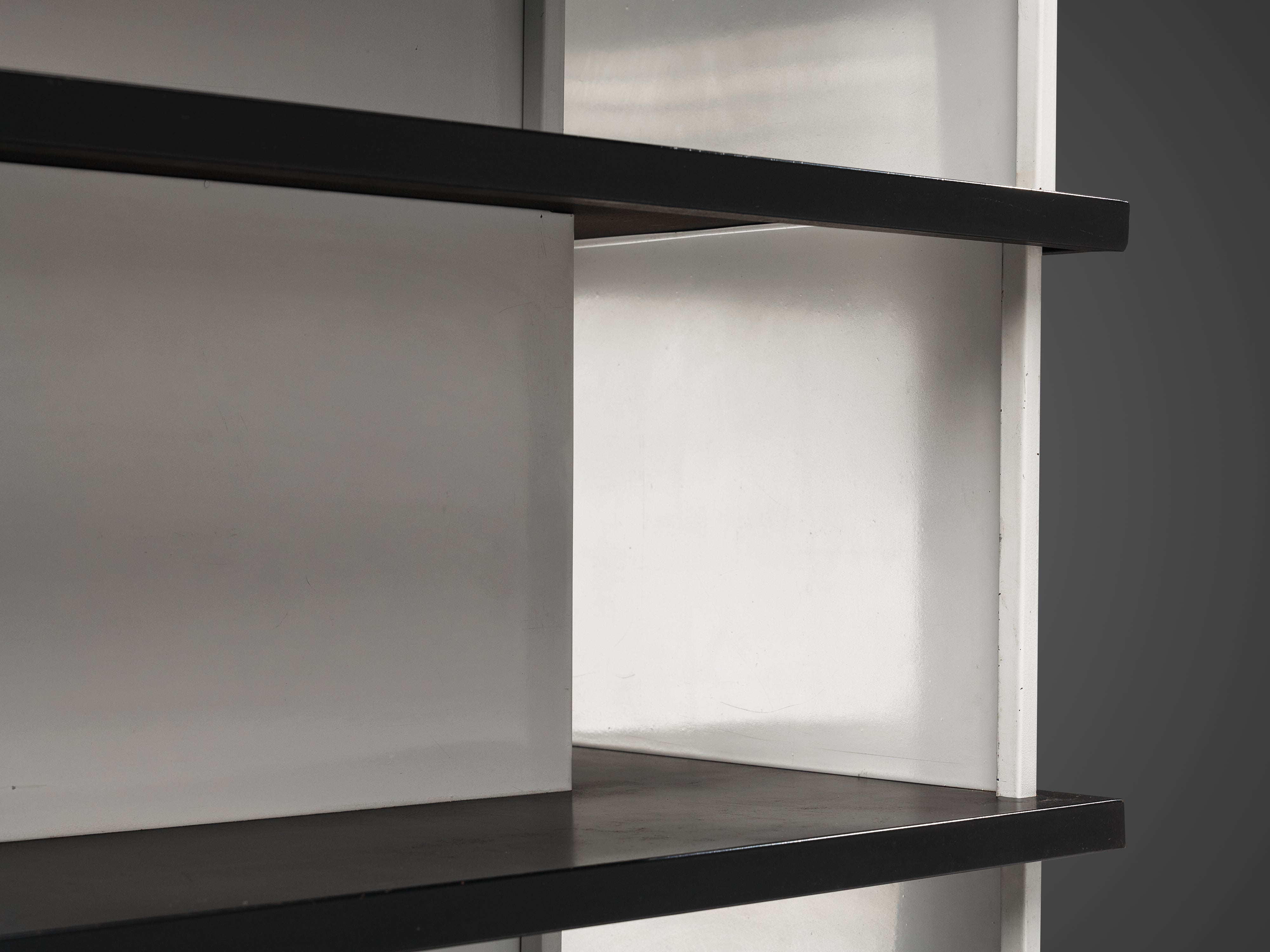 Wim Rietveld Free-Standing Bookcase in Black and White Metal case pieces and storage cabinets Morentz