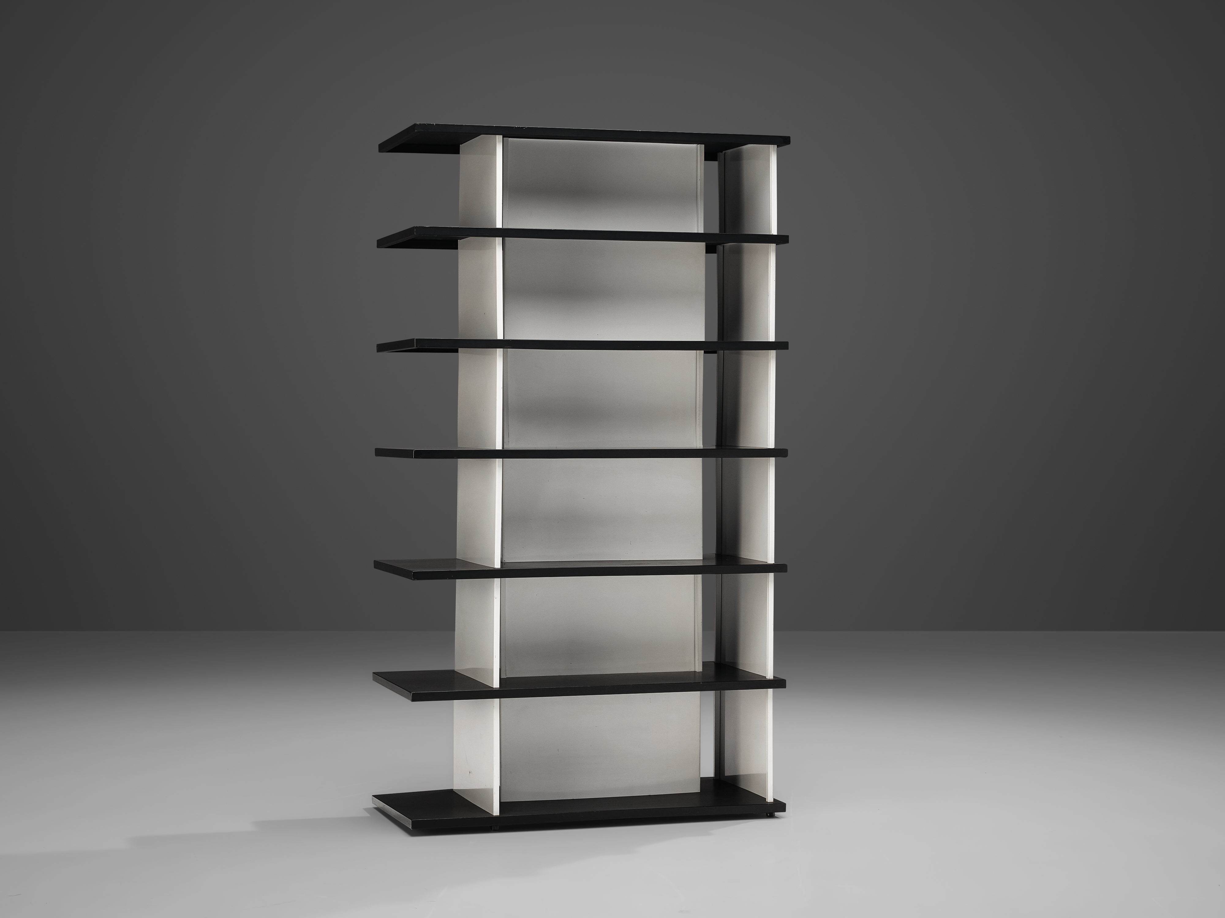 Wim Rietveld Free-Standing Bookcase in Black and White Metal case pieces and storage cabinets Morentz