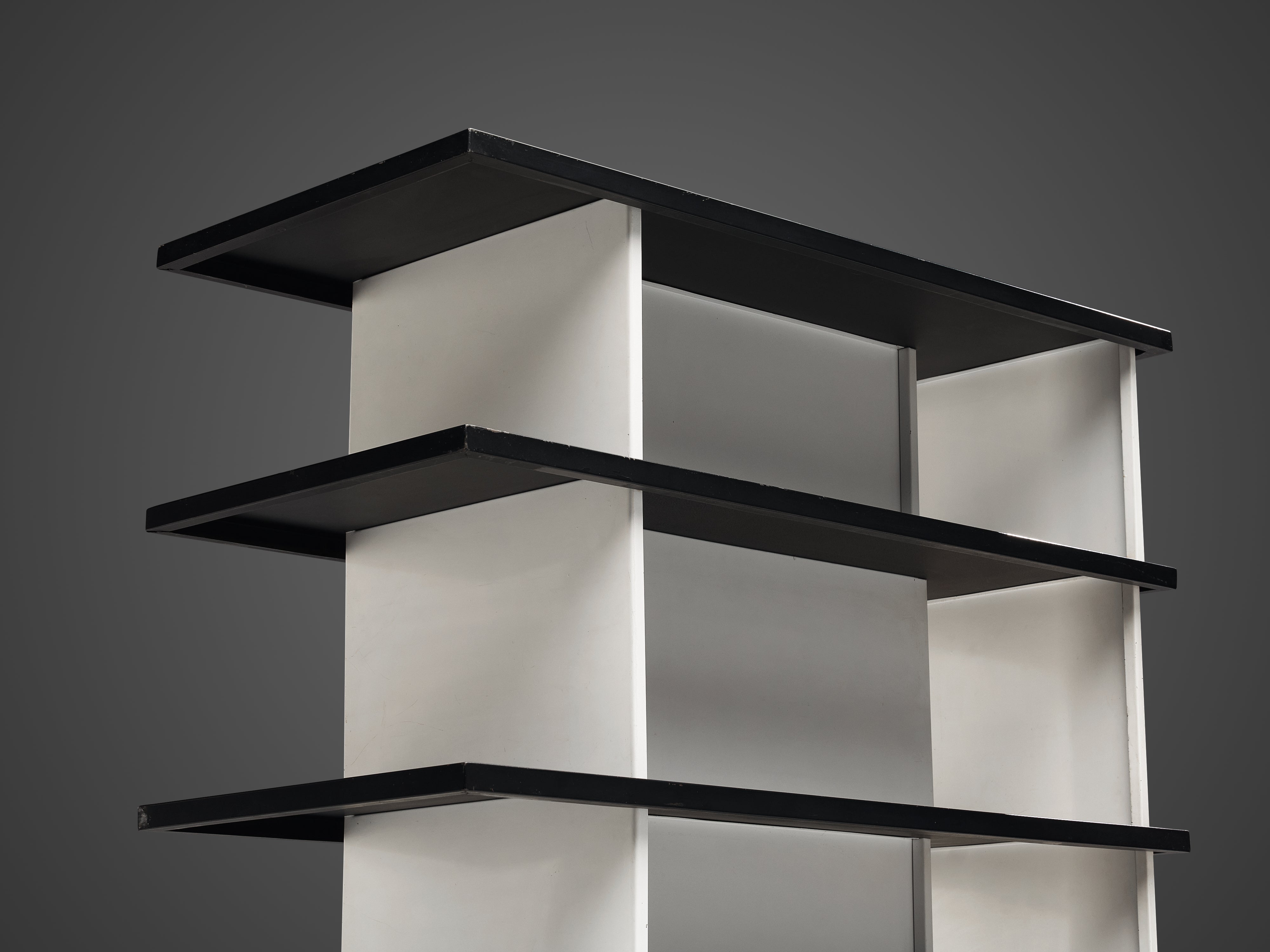 Wim Rietveld Free-Standing Bookcase in Black and White Metal case pieces and storage cabinets Morentz