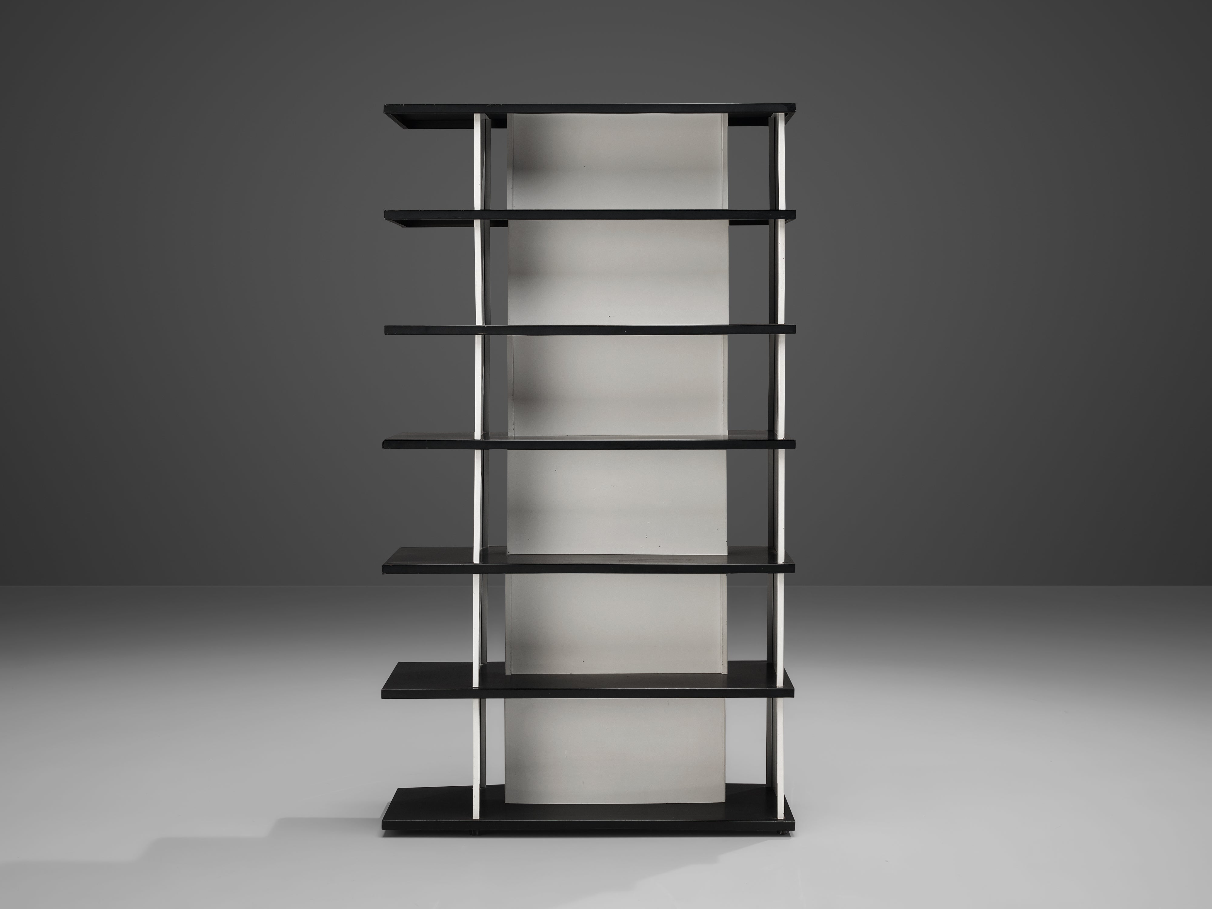 Wim Rietveld Free-Standing Bookcase in Black and White Metal case pieces and storage cabinets Morentz