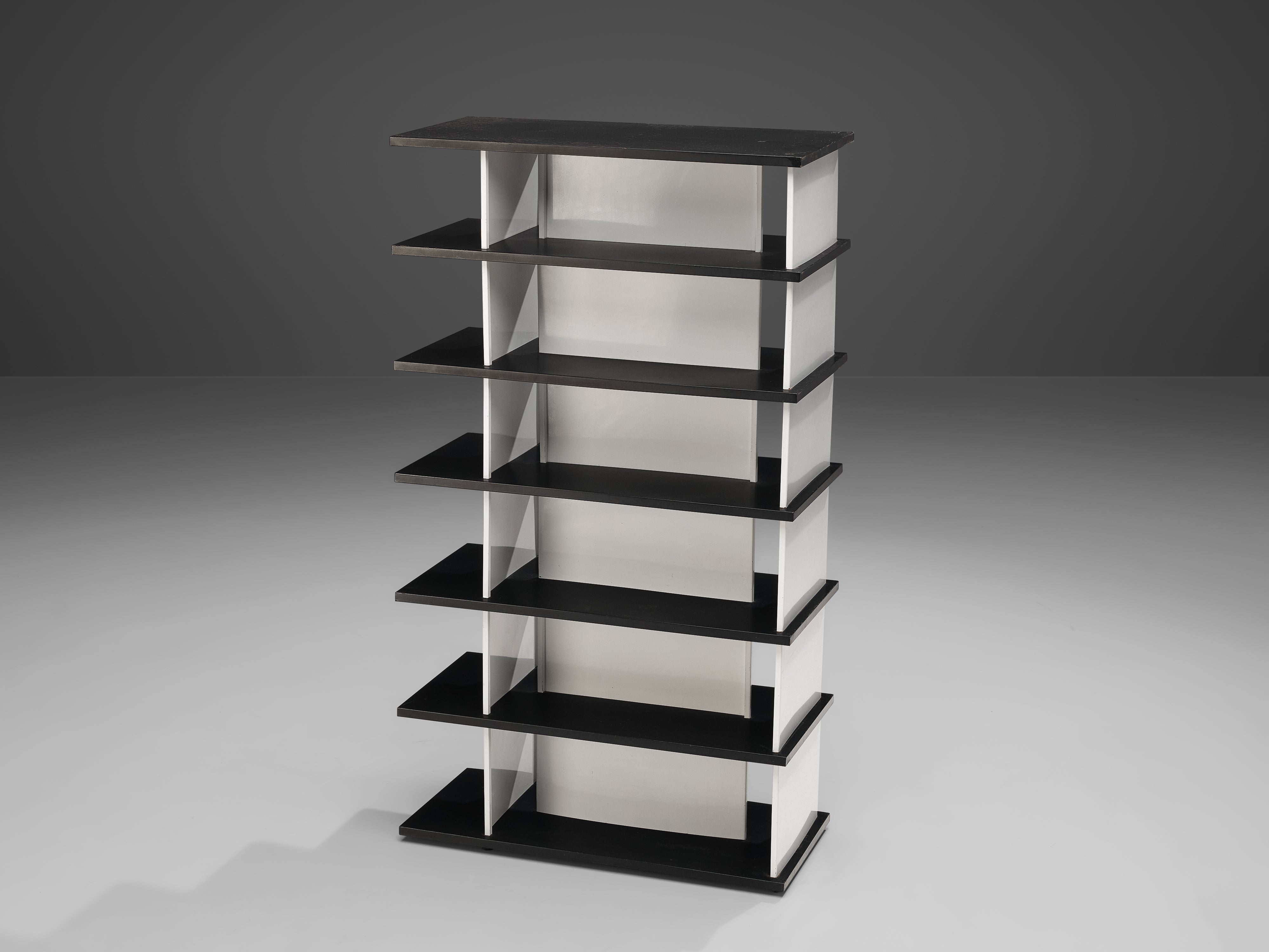 Wim Rietveld Free-Standing Bookcase in Black and White Metal case pieces and storage cabinets Morentz