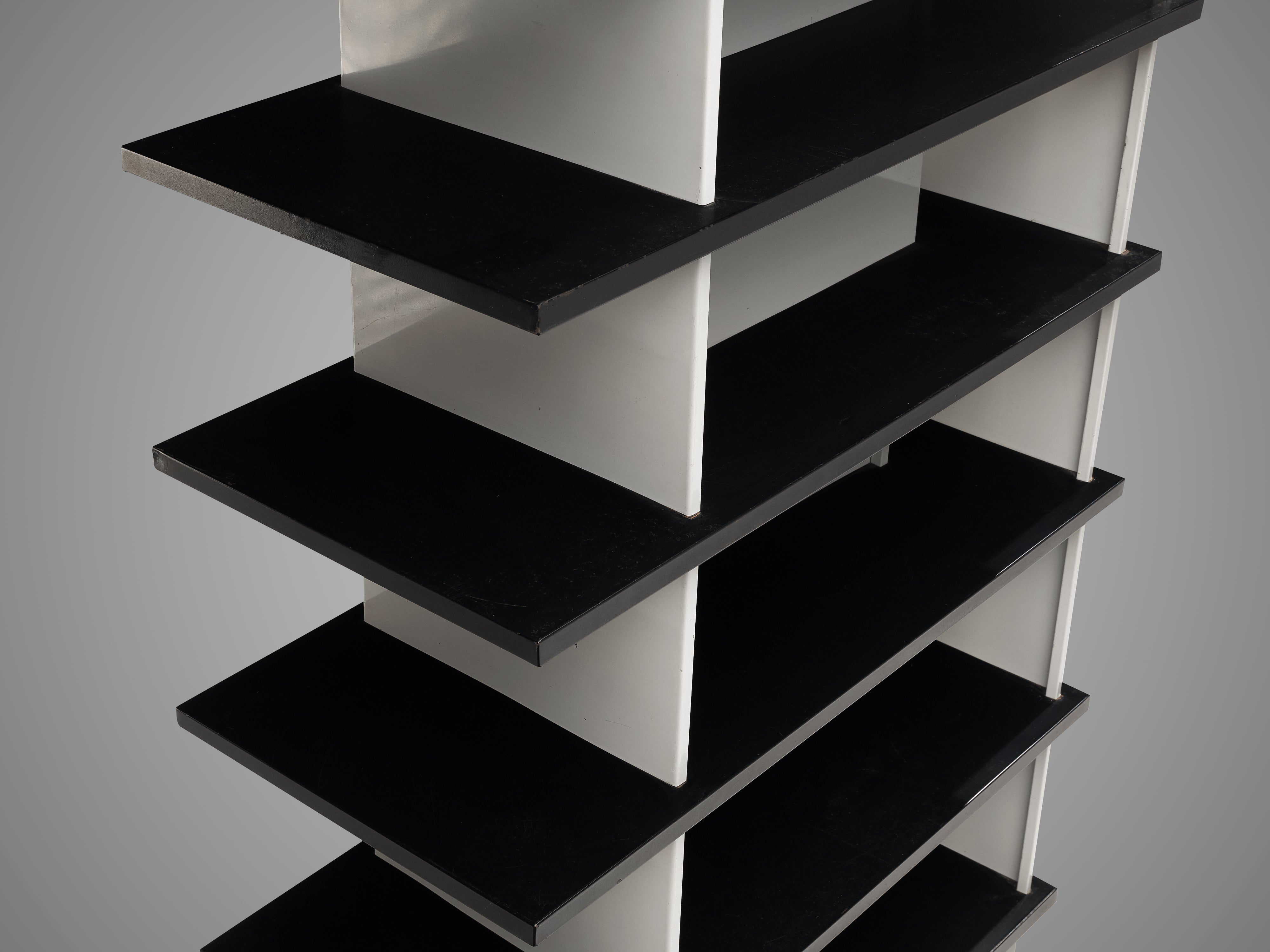 Wim Rietveld Free-Standing Bookcase in Black and White Metal case pieces and storage cabinets Morentz