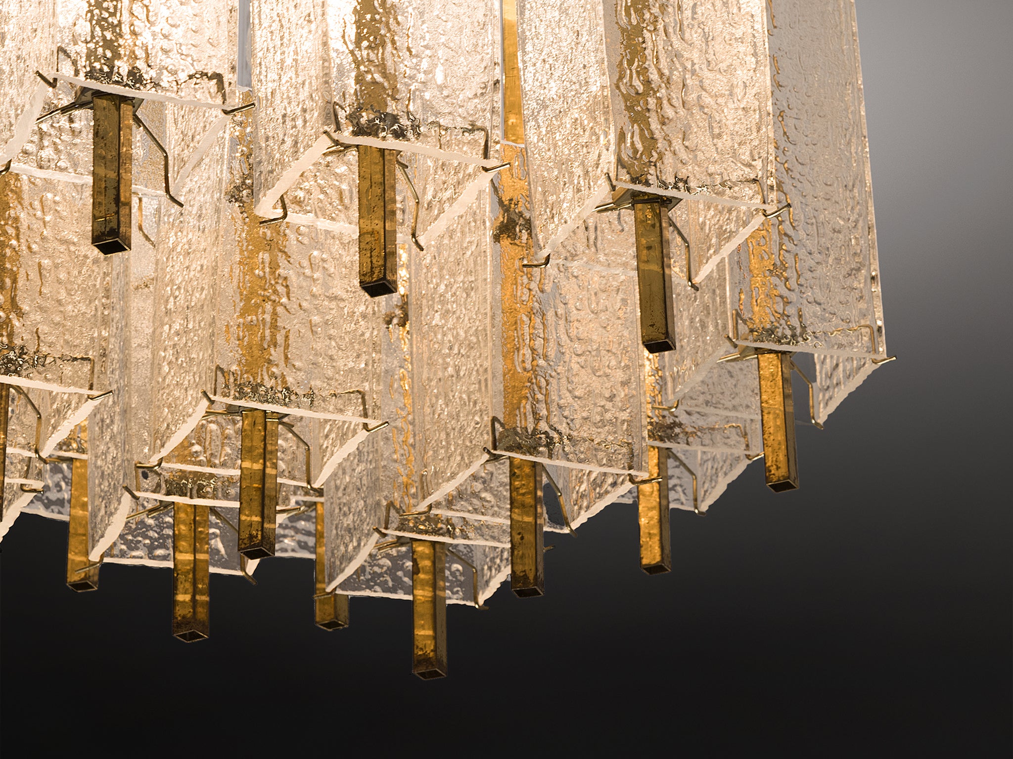 Chandelier in Structured Glass and Brass Lighting Morentz