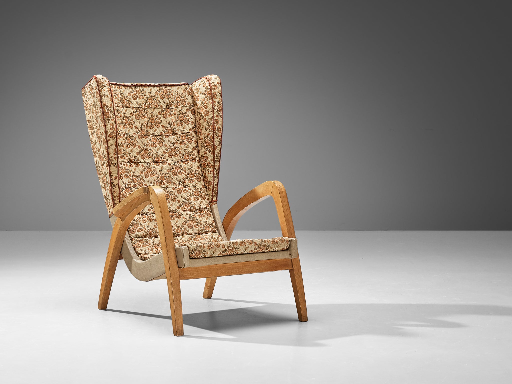 Wingback Armchair in Beige Floral Upholstery seating Morentz