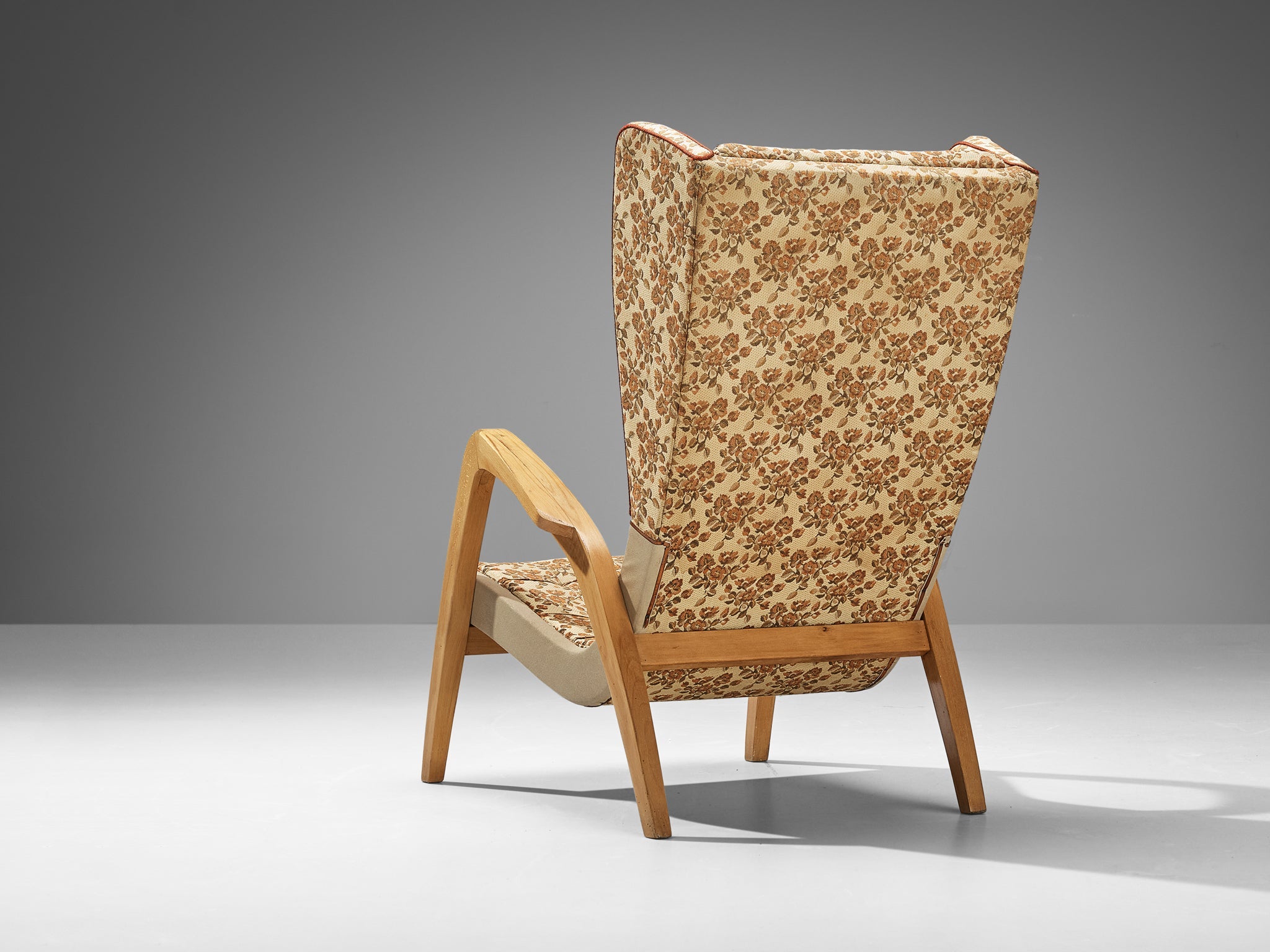 Wingback Armchair in Beige Floral Upholstery seating Morentz