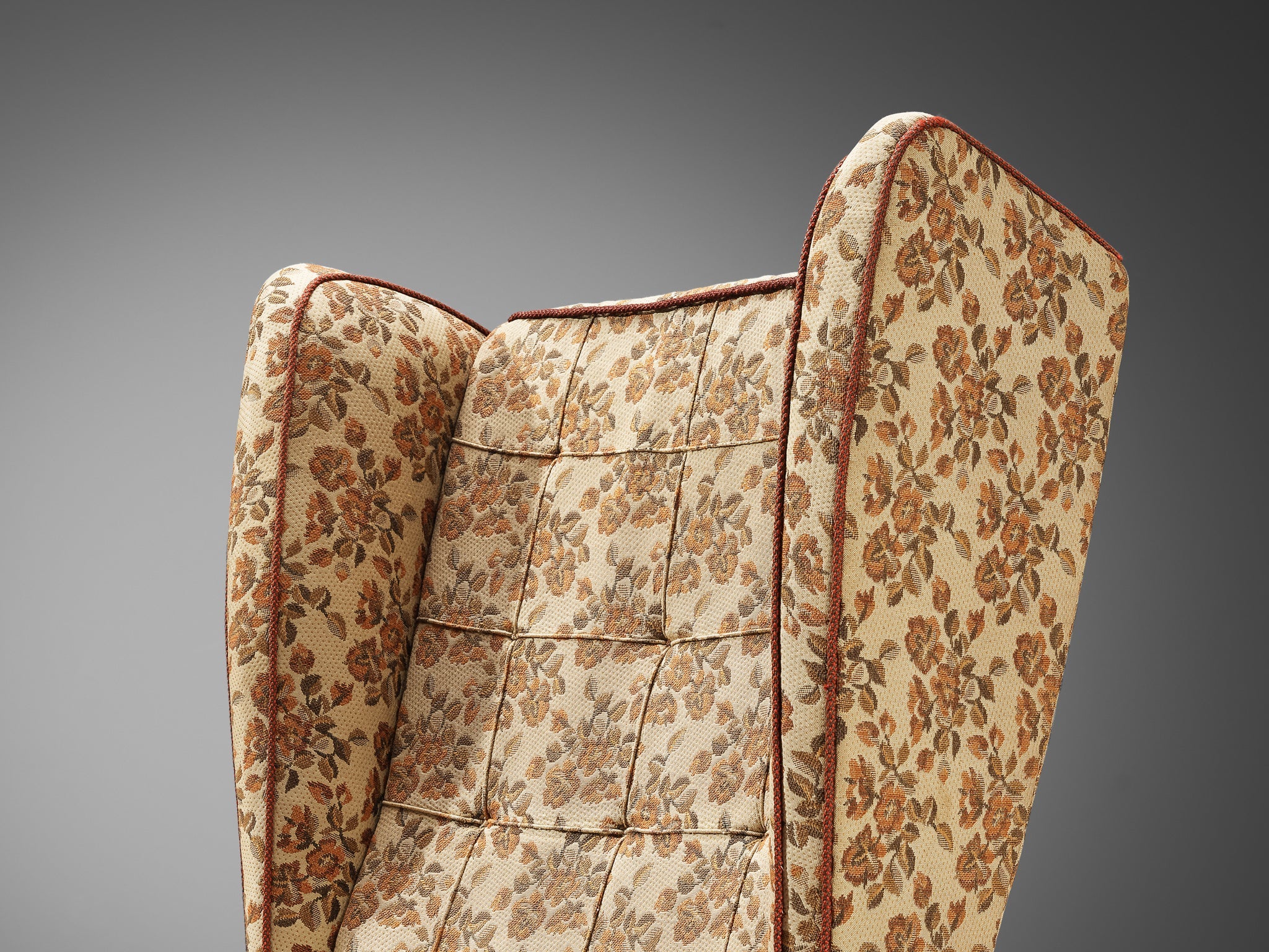 Wingback Armchair in Beige Floral Upholstery seating Morentz