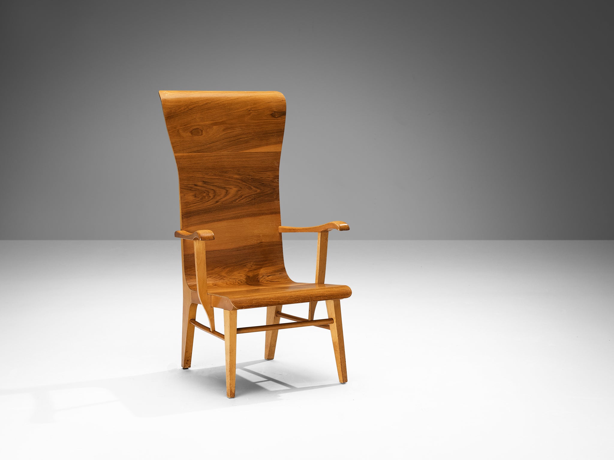 Auke Komter for Metz & Co Rare Armchair in Walnut Plywood Seating Morentz