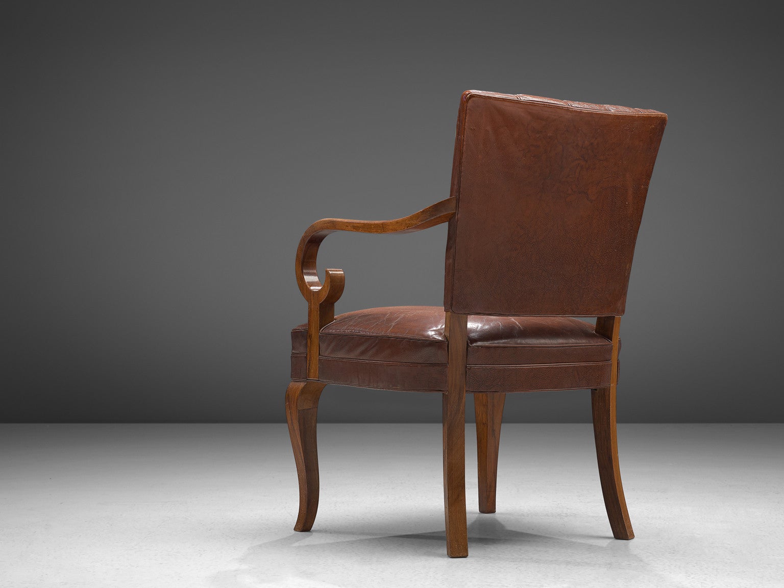 Danish Armchair in Original Leather and Walnut seating Morentz