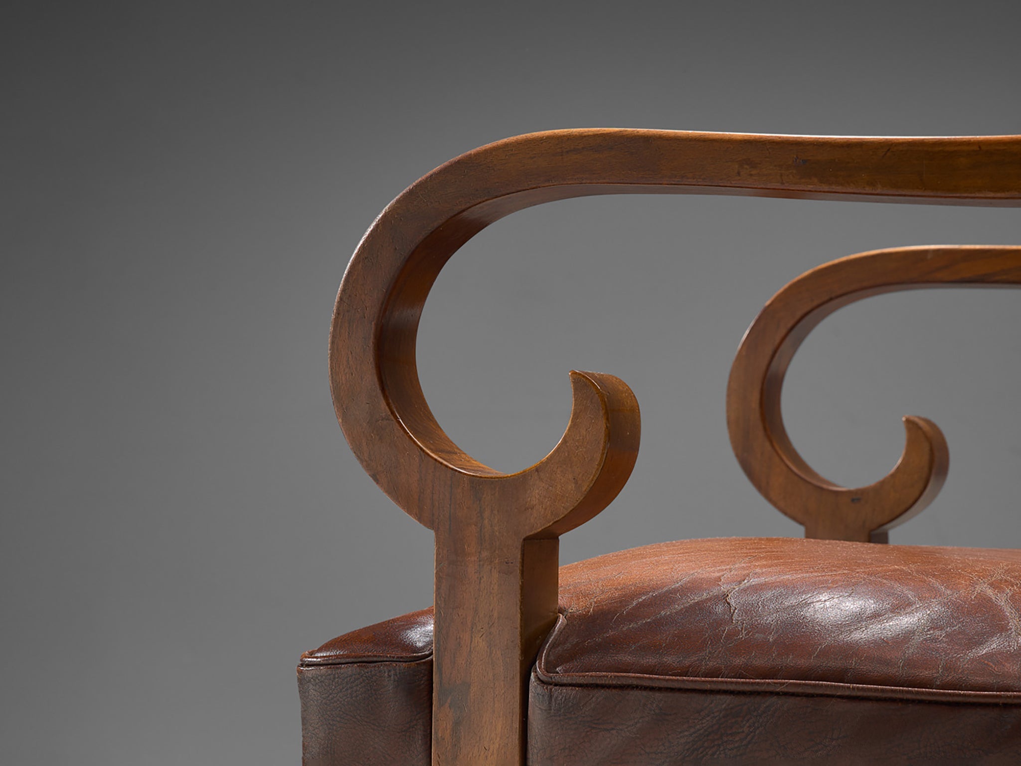 Danish Armchair in Original Leather and Walnut seating Morentz