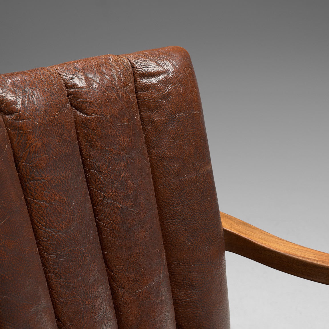 Danish Armchair in Original Leather and Walnut seating Morentz