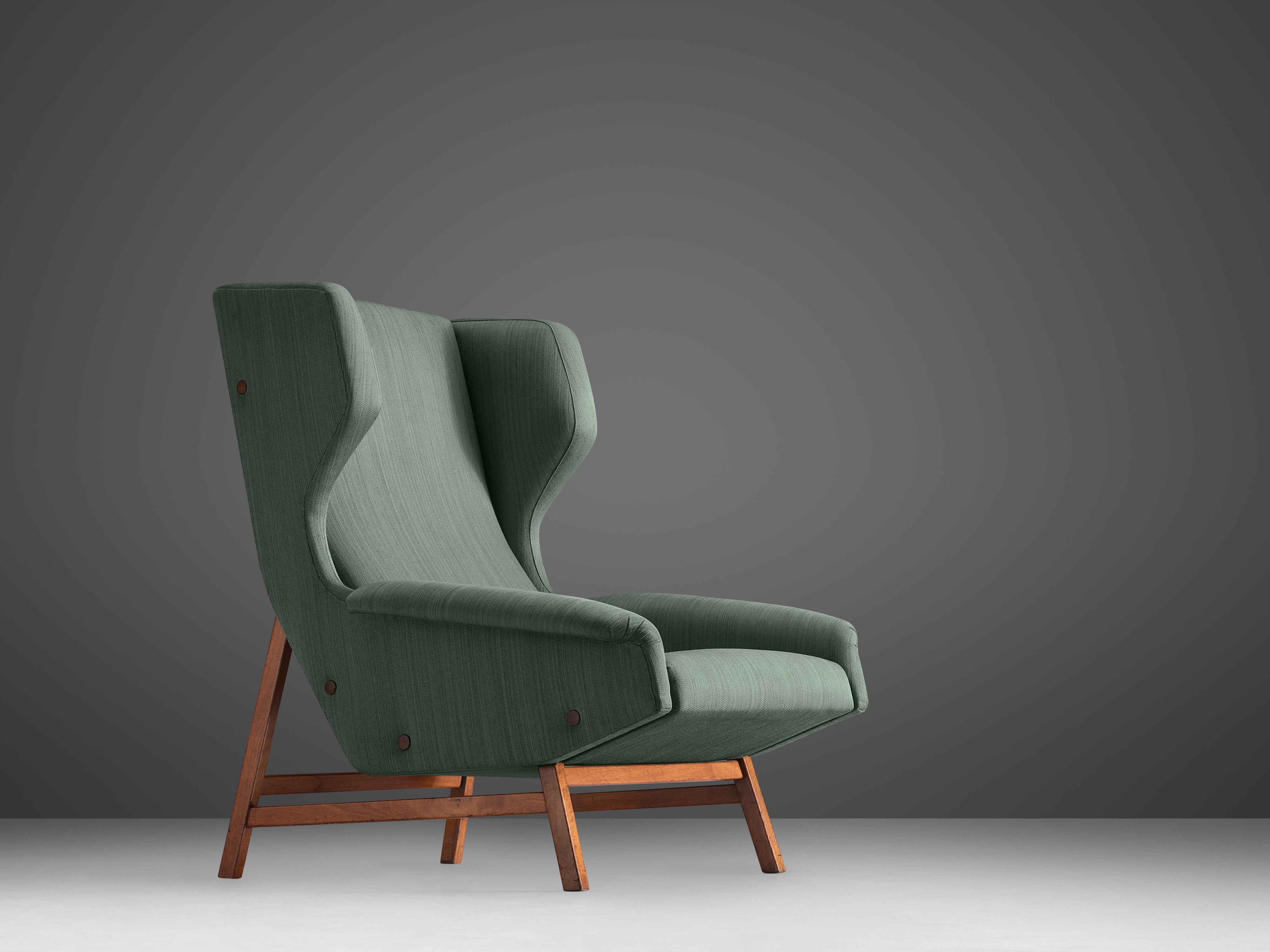 Gianfranco Frattini for Cassina Lounge Chair in Green Upholstery and Teak seating Morentz