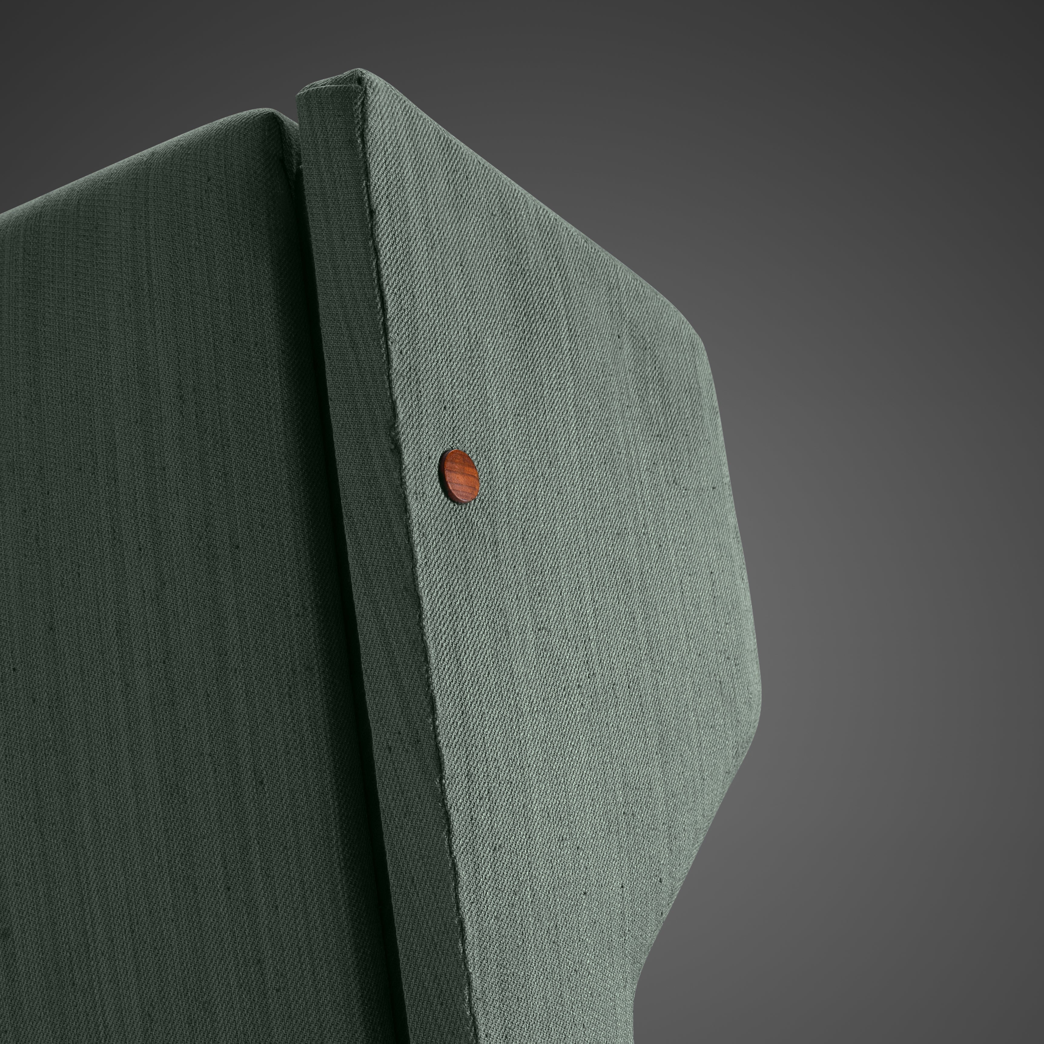 Gianfranco Frattini for Cassina Lounge Chair in Green Upholstery and Teak seating Morentz