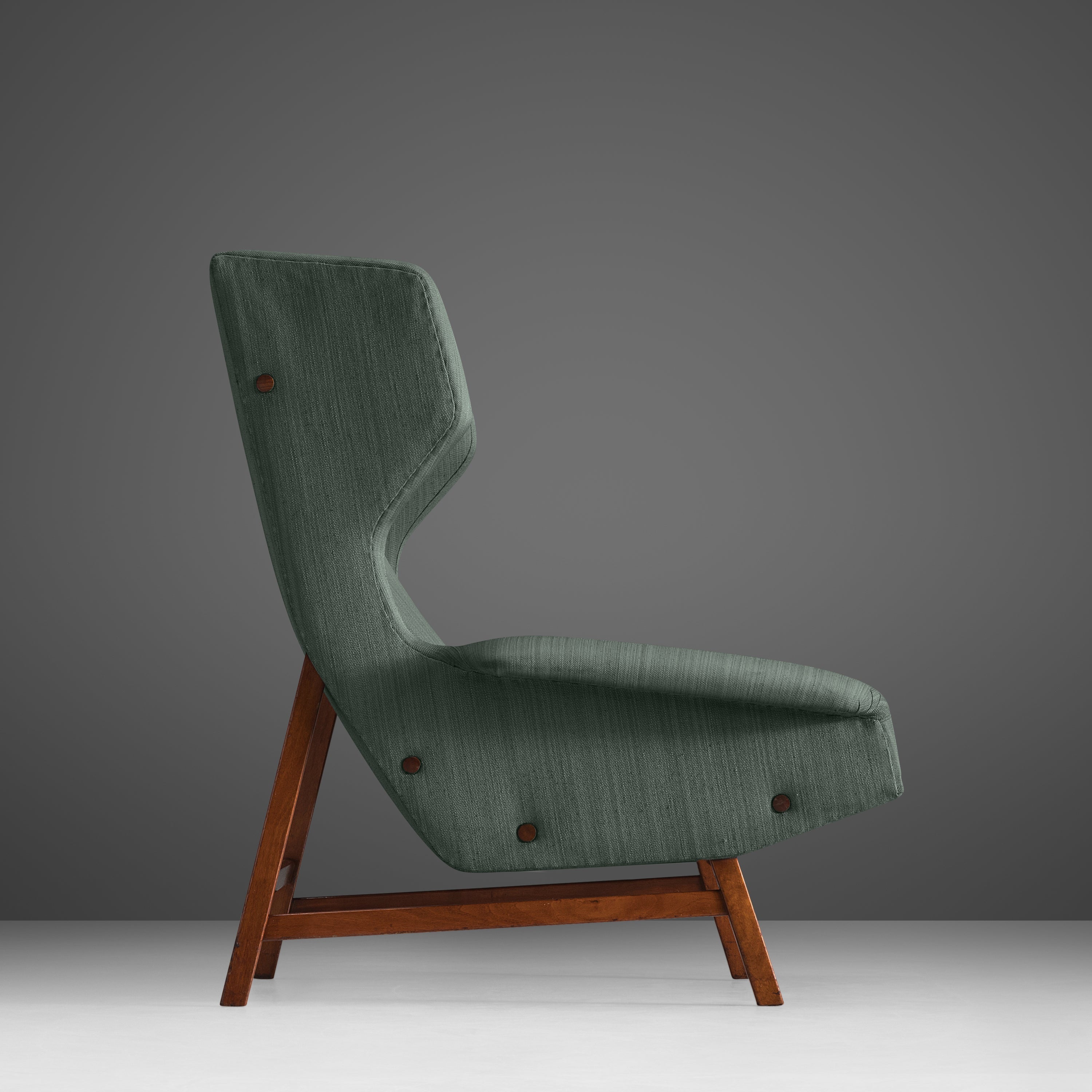Gianfranco Frattini for Cassina Lounge Chair in Green Upholstery and Teak seating Morentz
