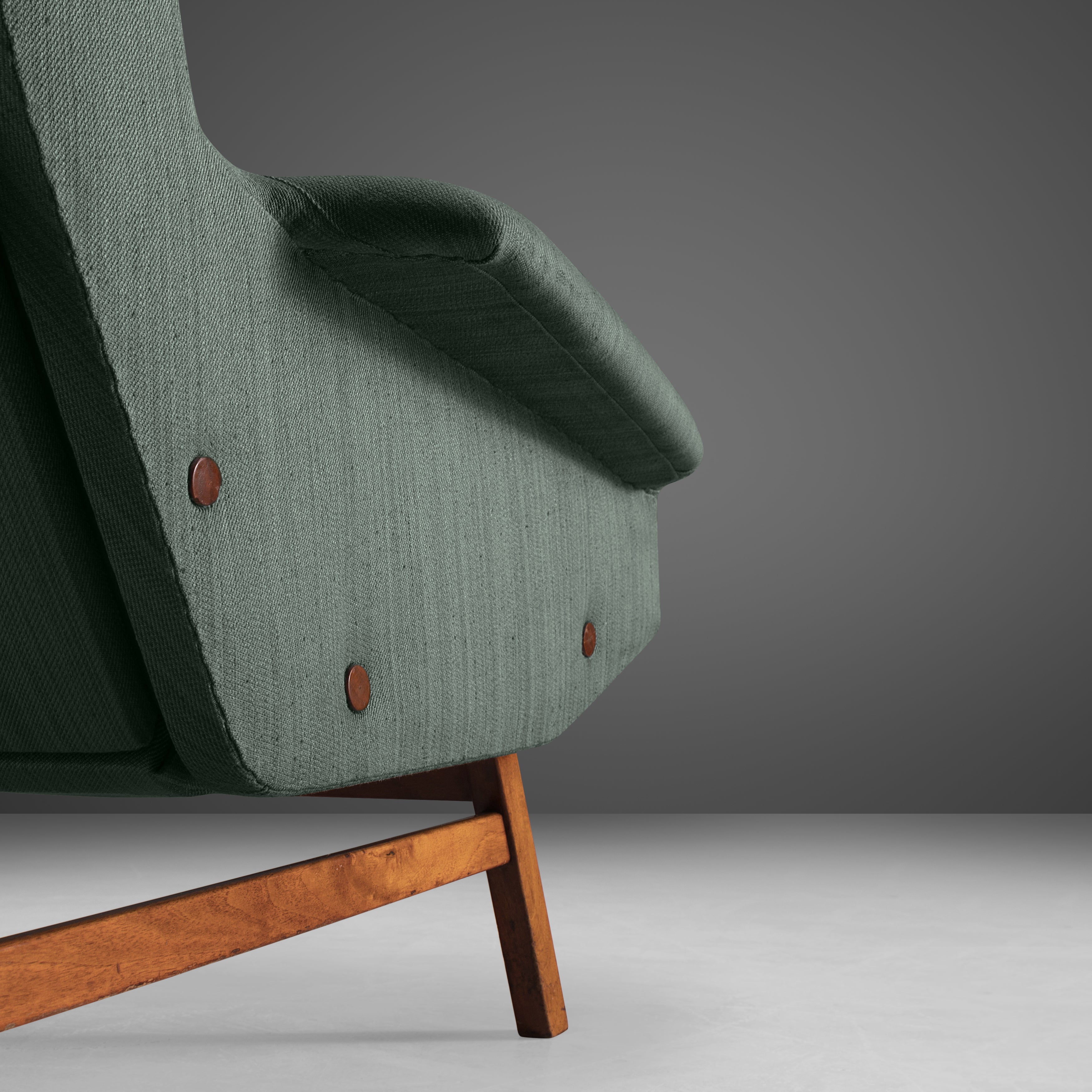 Gianfranco Frattini for Cassina Lounge Chair in Green Upholstery and Teak seating Morentz