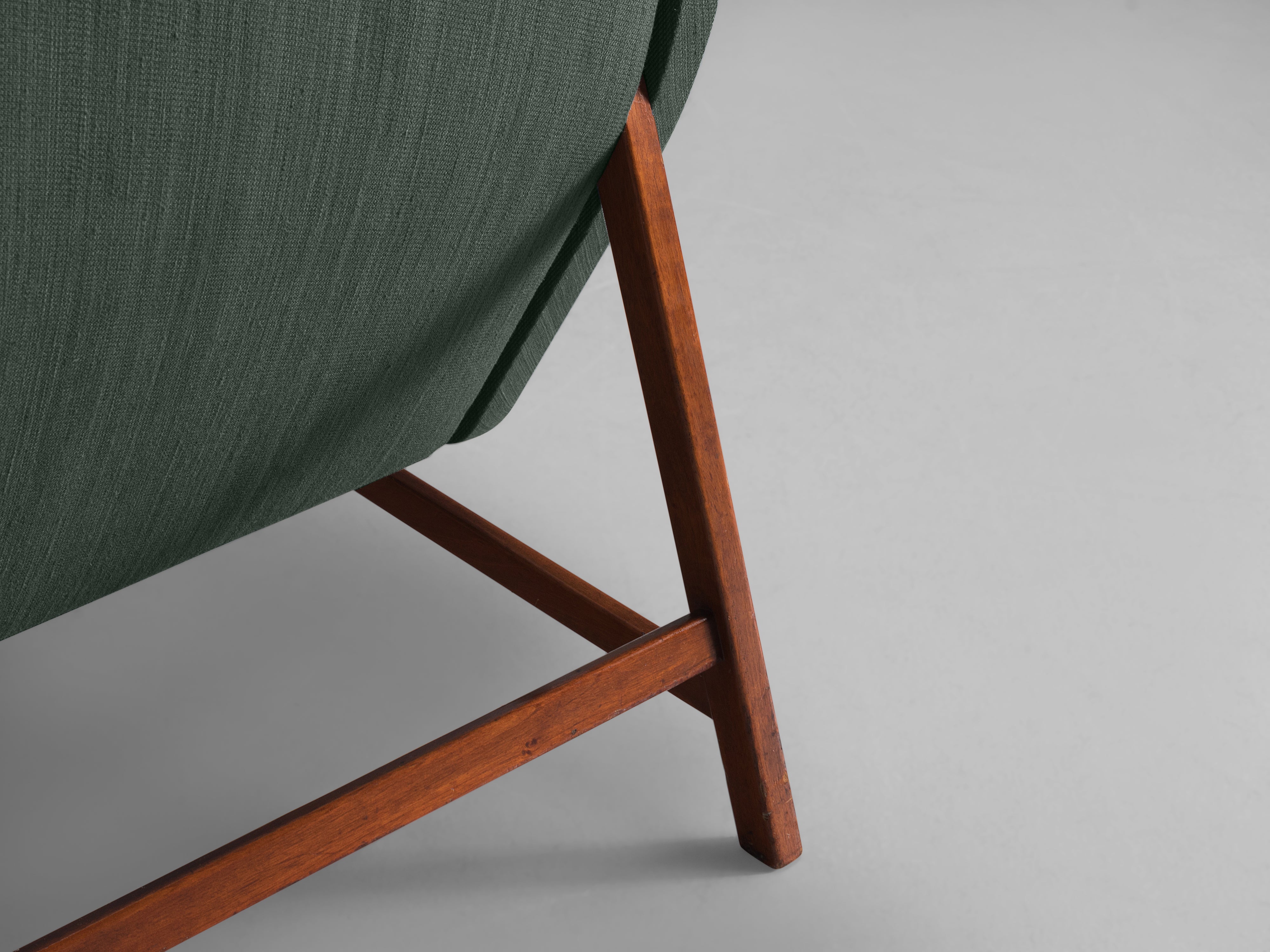 Gianfranco Frattini for Cassina Lounge Chair in Green Upholstery and Teak seating Morentz