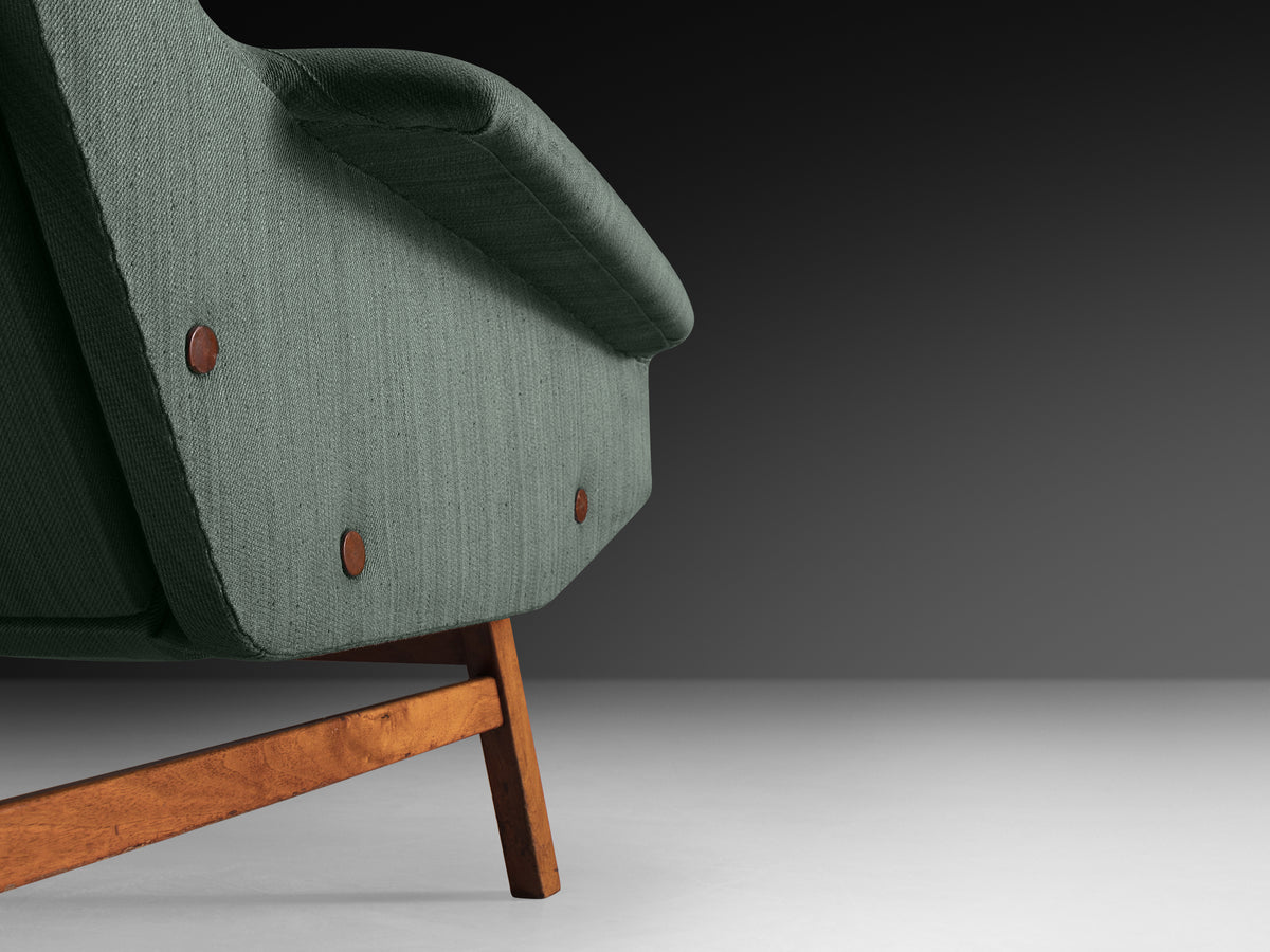 Gianfranco Frattini for Cassina Lounge Chair in Green Upholstery and Teak Seating Morentz