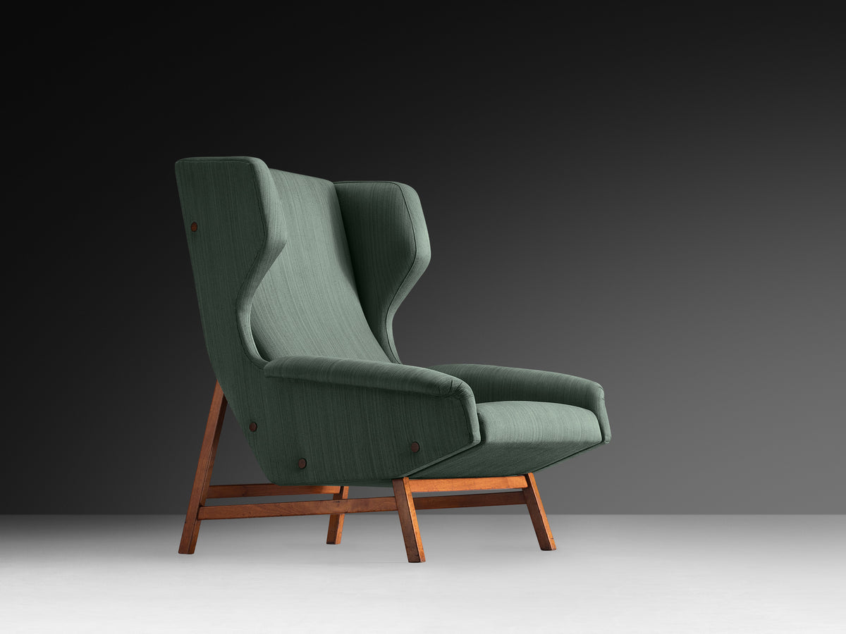Gianfranco Frattini for Cassina Lounge Chair in Green Upholstery and Teak Seating Morentz