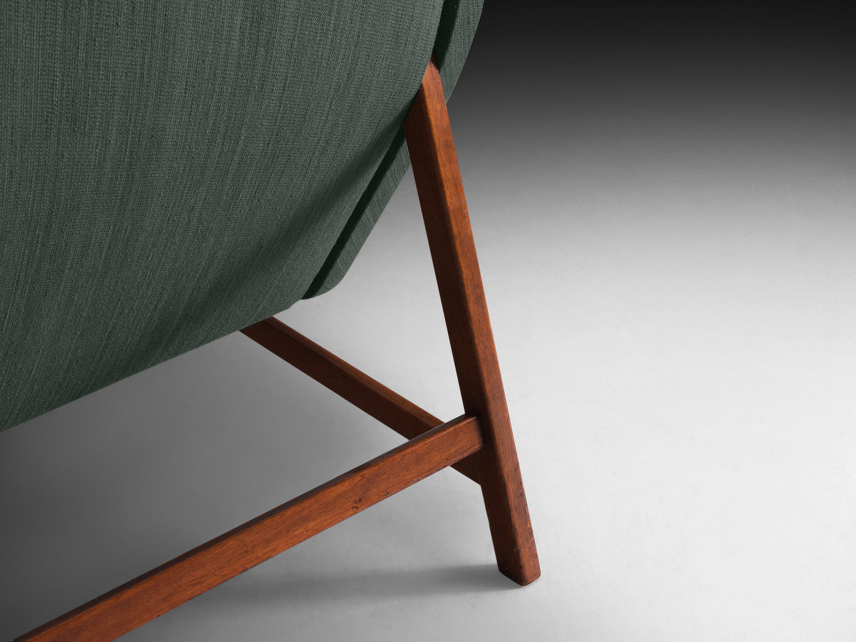 Gianfranco Frattini for Cassina Lounge Chair in Green Upholstery and Teak Seating Morentz