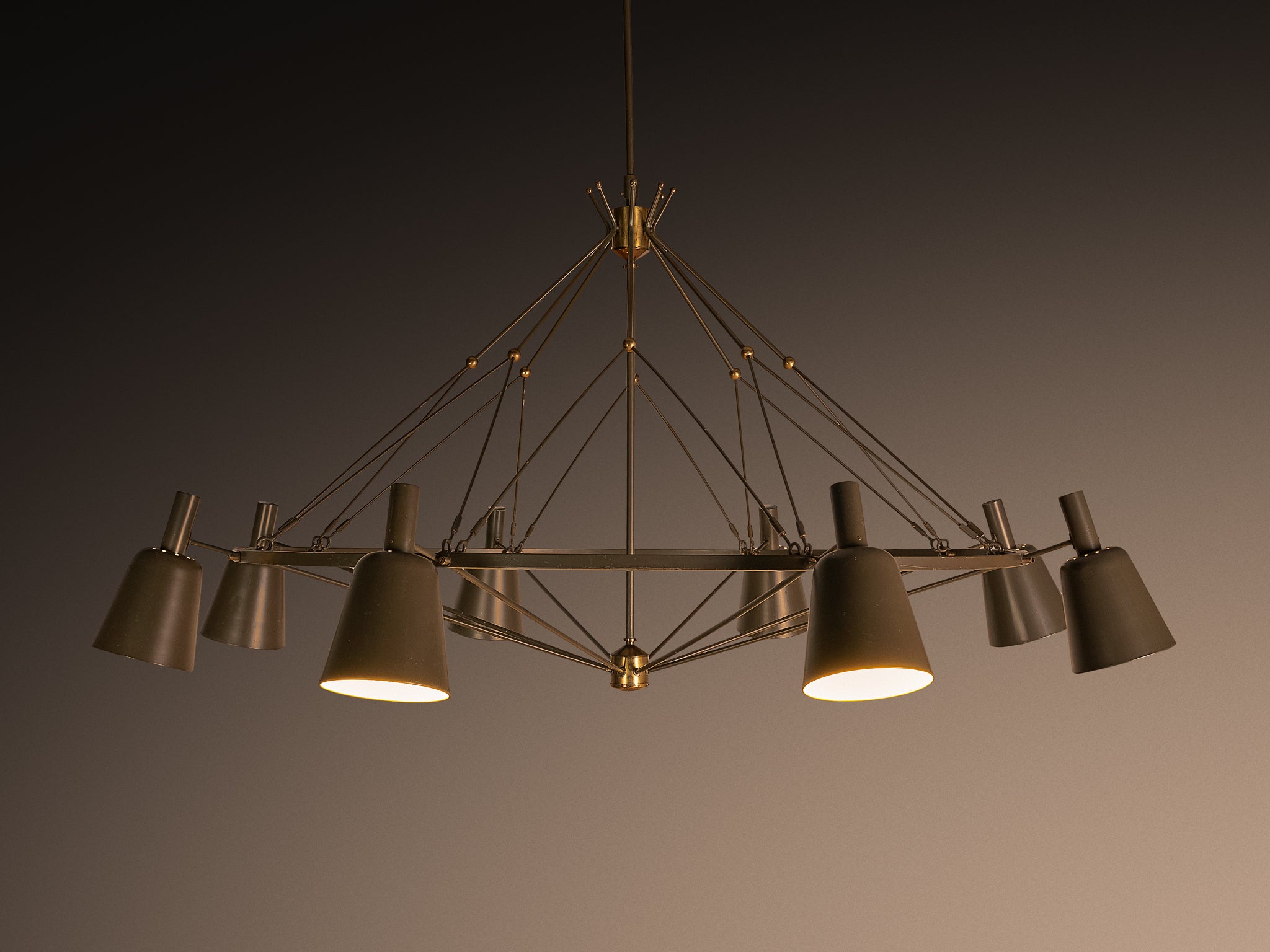 Large Mid-century Dutch Chandelier in Metal and Brass 270cm/106in Lighting Morentz