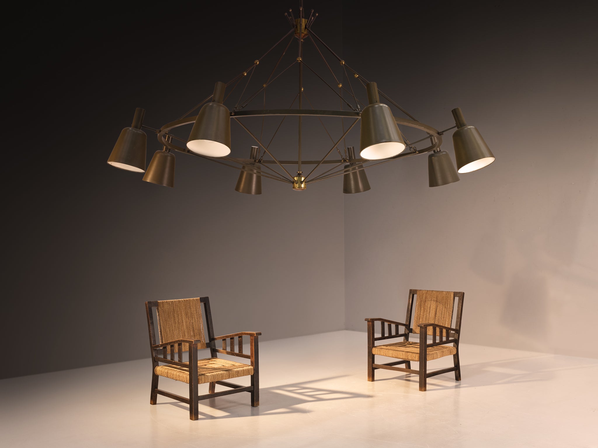 Large Mid-century Dutch Chandelier in Metal and Brass 270cm/106in Lighting Morentz