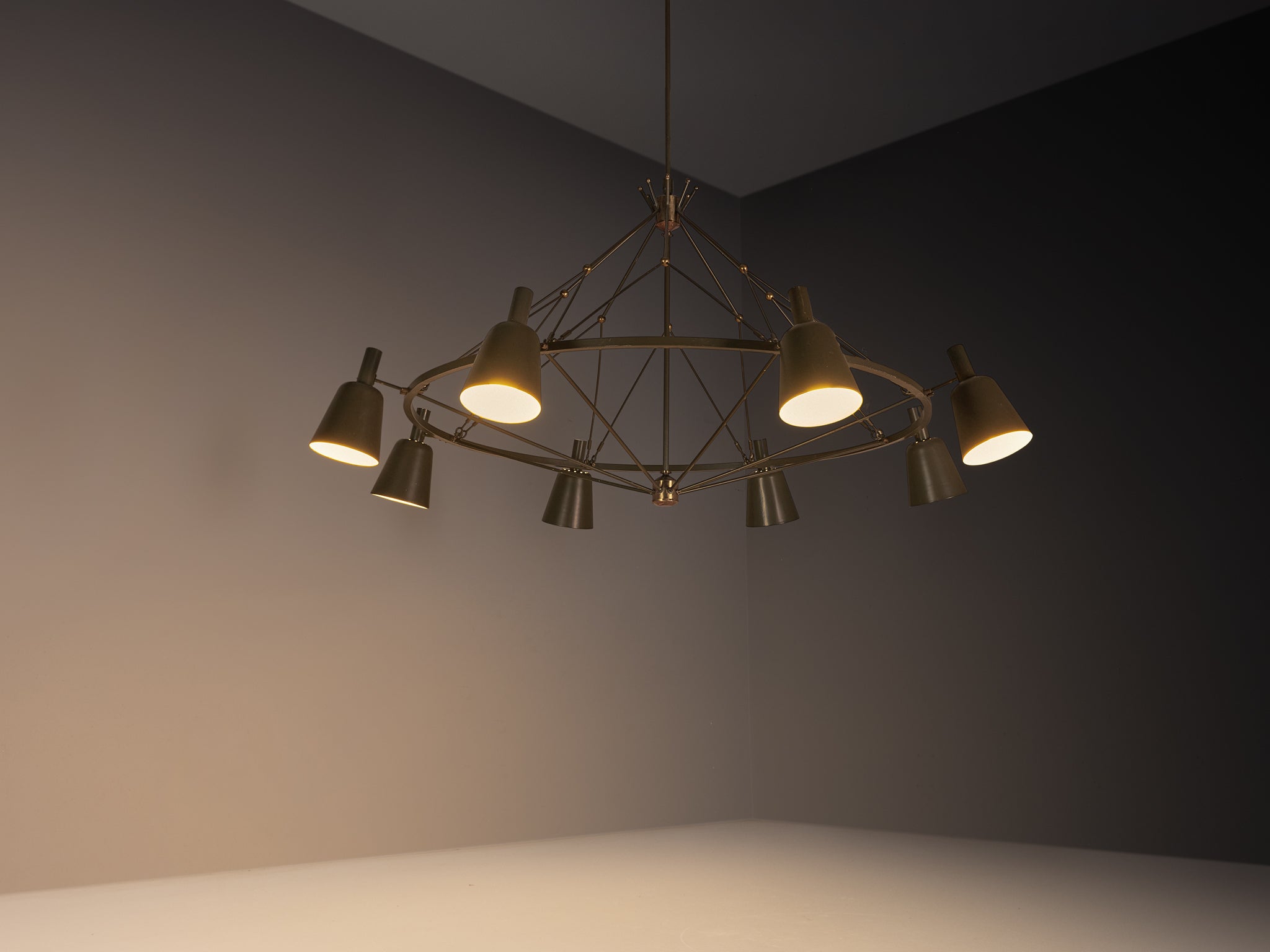 Large Mid-century Dutch Chandelier in Metal and Brass 270cm/106in Lighting Morentz