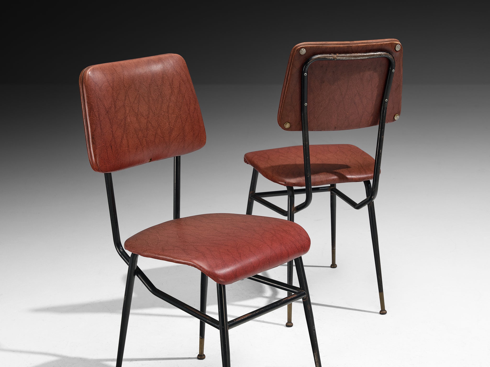 Mid-century Modern Set of Eight Italian Dining Chairs with Brass Feet Seating Morentz