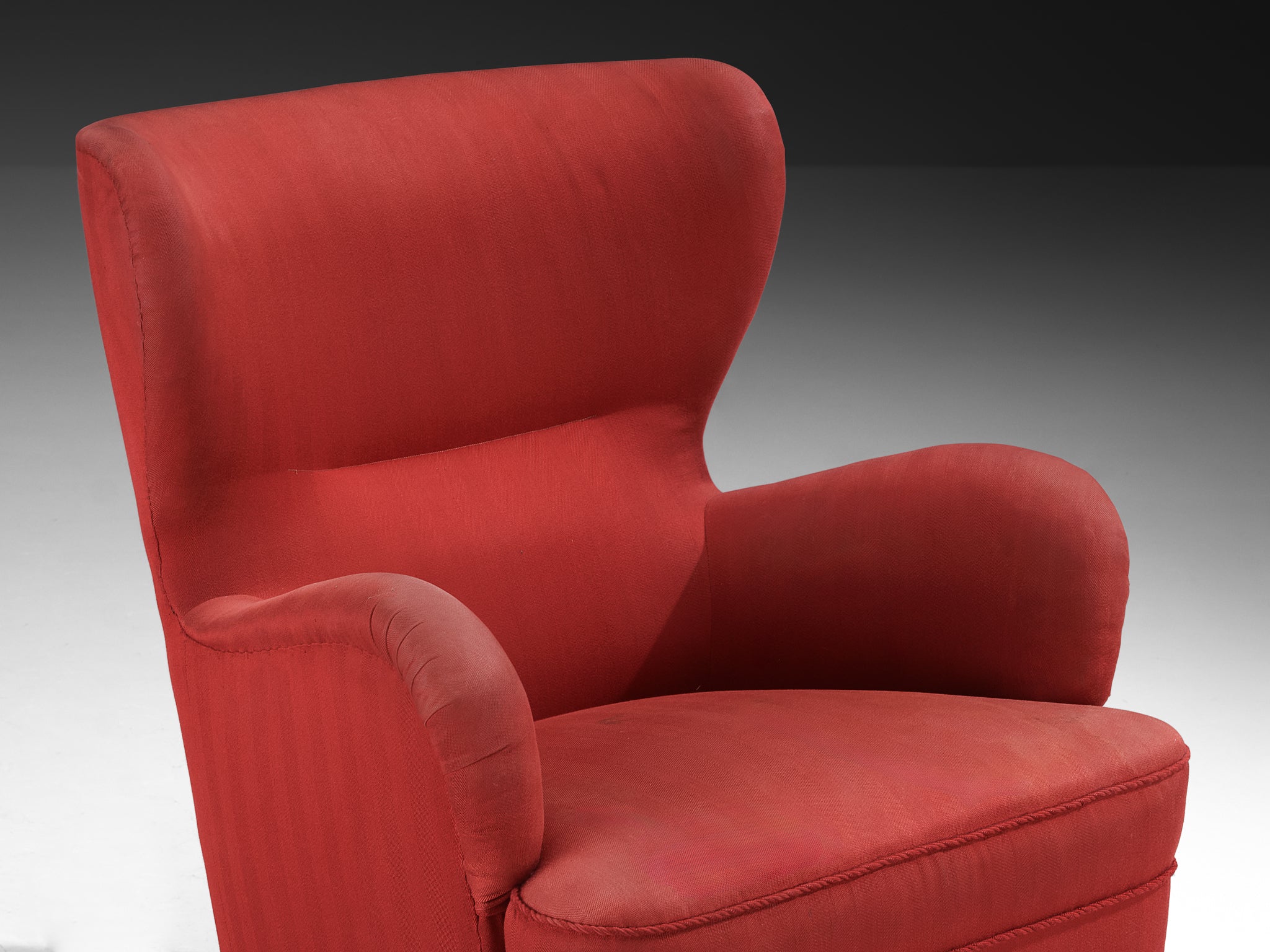 Danish Mid-Century Wingback Easy Chair in Red Upholstery and Walnut Seating Morentz